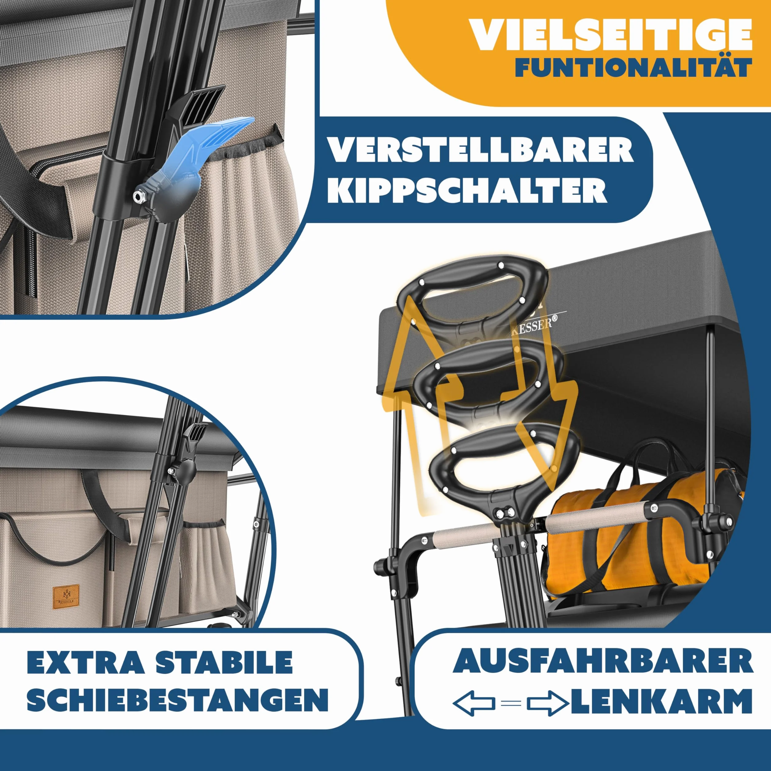 KESSER GTS-9100 - Carrello pieghevole con tetto, portata fino a 150 kg, con ruote in gomma dura e freni di stazionamento anteriore/posteriore, con serratura, copertura, intemperie e protezione da