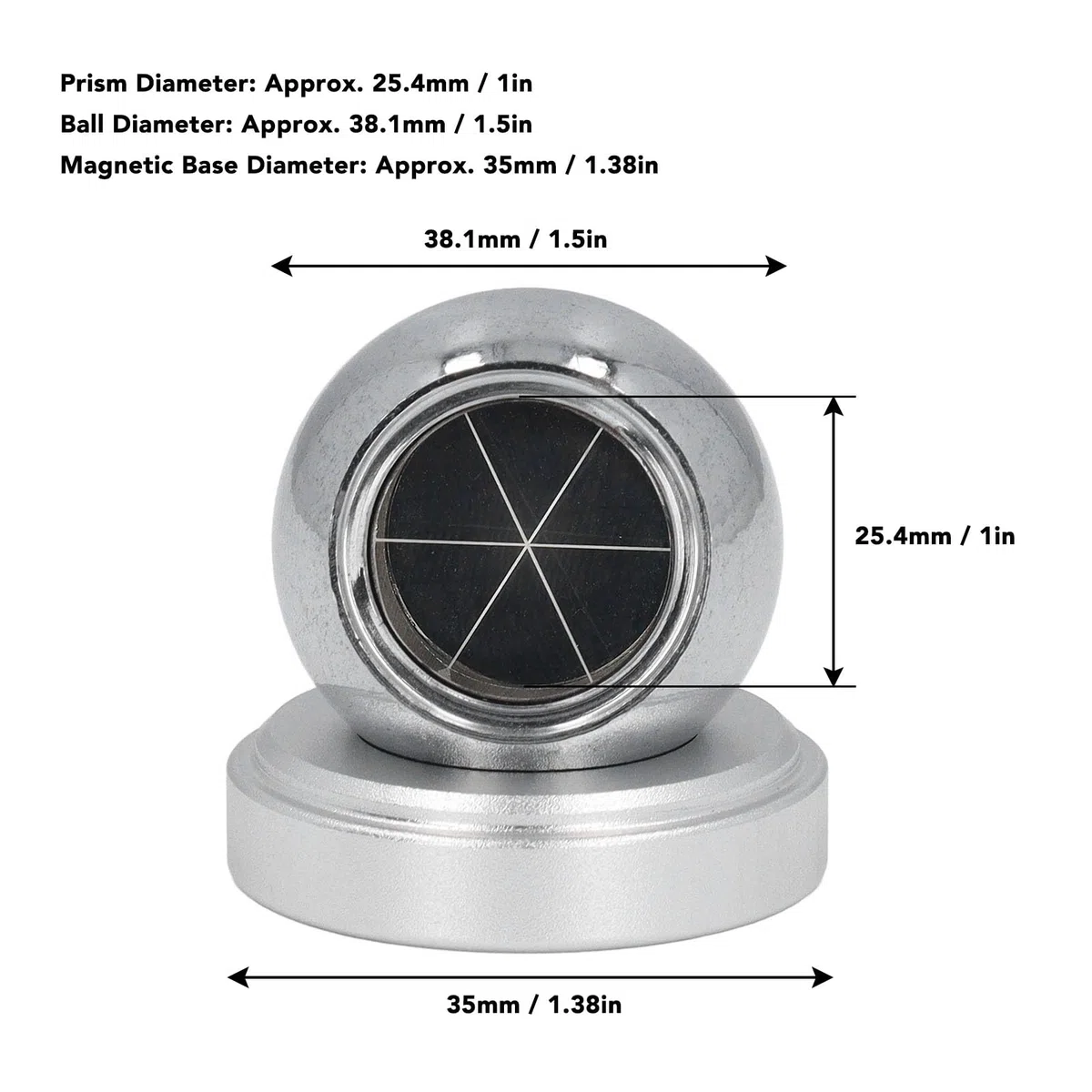 Brrnoo Prisma Sferico per Stazione Totale Compatto, Vetro K9, Prisma Sferico in Lega di Alluminio con Base Magnetica, per Misurazioni Ad Alta Precisione, Apparecchiature per Topografia