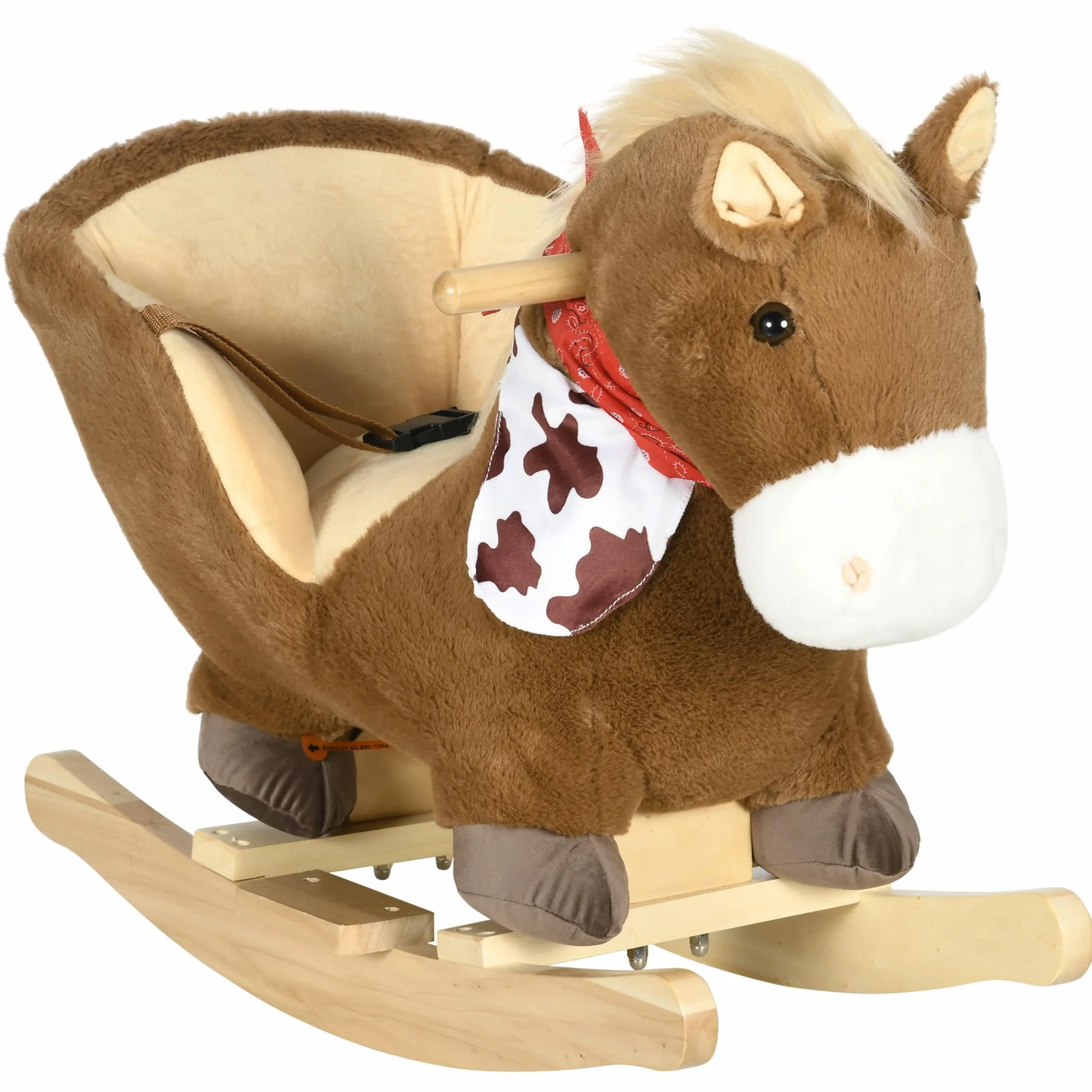 HOMCOM Cavallo a Dondolo per Bambini da 18-36 Mesi, Cavalluccio a Dondolo per Bambini Cavalcabile con Suoni Realistici, 60x33x50 cm, Marrone