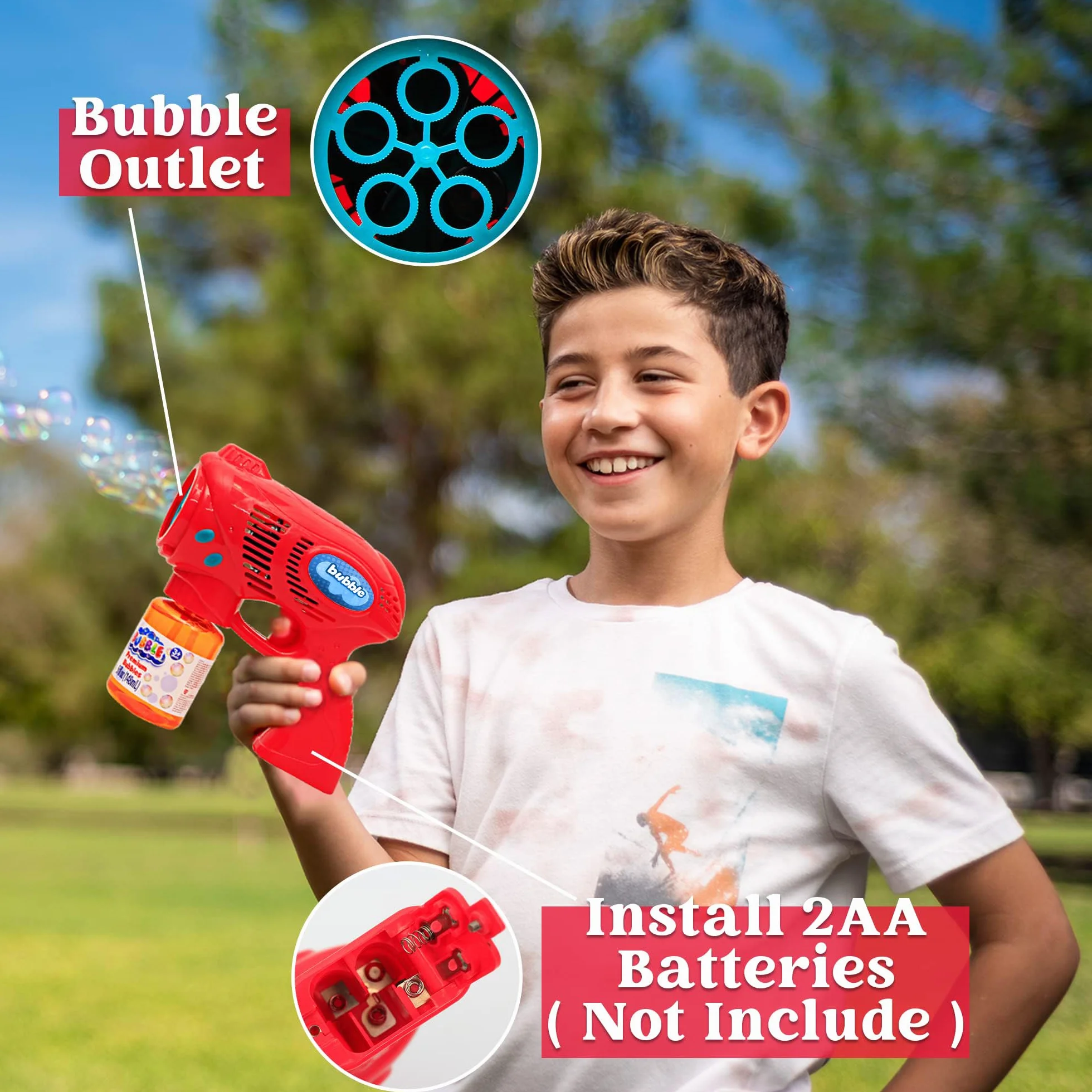 2 pezzi Pistola a Bolle Colorata con 2 Bottiglie di Soluzione di Bolle da 147ml per Bambini Giochi all'aperto e al coperto Festa a tema d'estate Compleanno