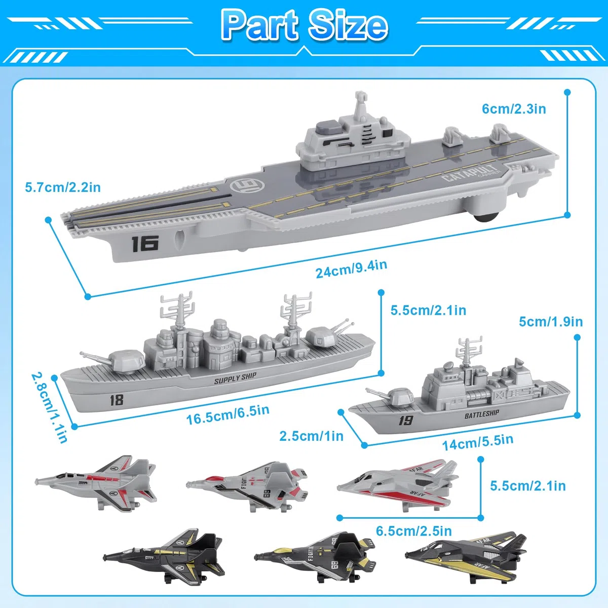 deAO unità di Difesa Militare Gioco Portaerei con Funzione di Espulsione, Veicoli Aerei e Marittimi Inclusi Set da 9 Pezzi Collezione di Forze Armate per Bambini