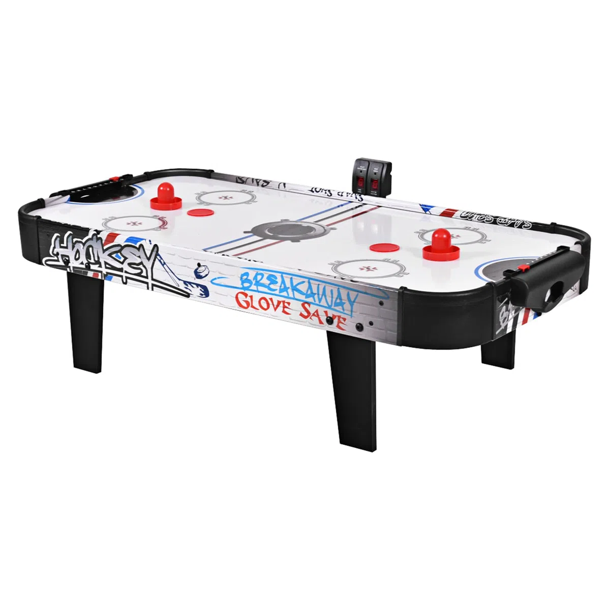 Tavolo da Air Hockey 110cm con Contatore Elettronico e Motore, Gioco da Tavolo in Legno per Bambini e Adulti