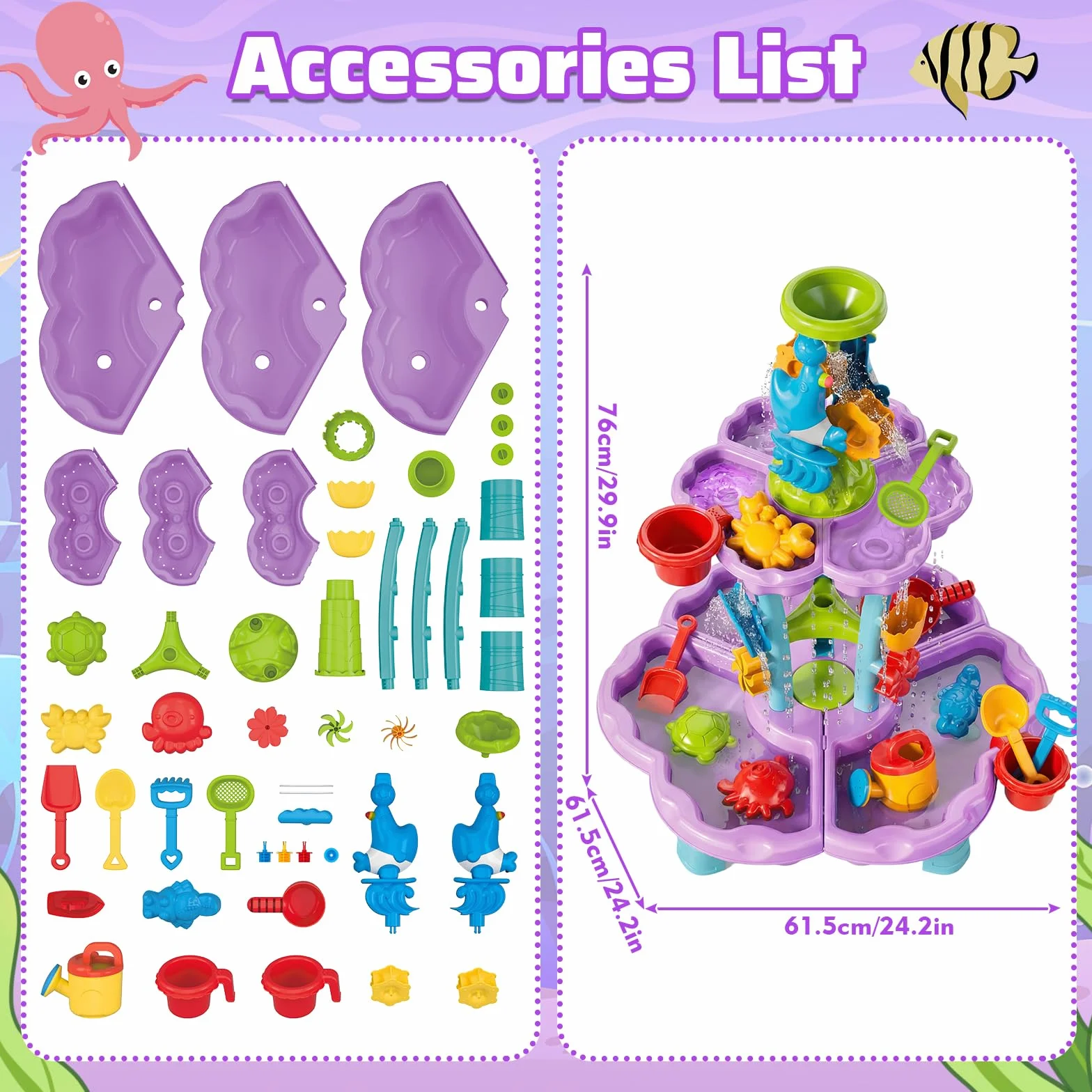 deAO Tavolo Acqua Bambini 3+ Anni – Tavolo Sensoriale Multilivello con Cascata e Fontana, Set 13 Accessori con Secchiello e Pale, Giochi da Esterno per Bambini Giardino Sabbiera