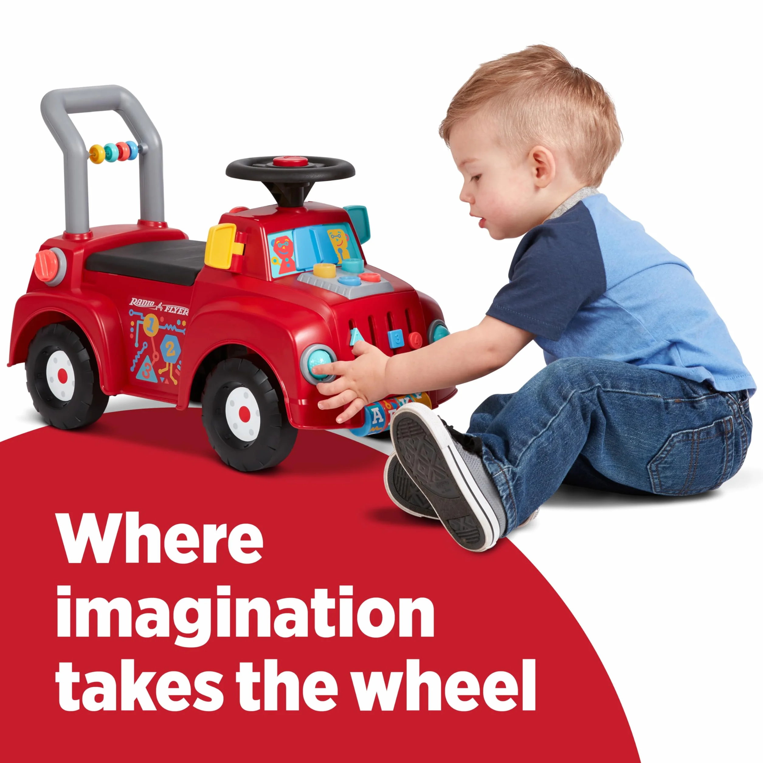 Radio Flyer camioncino con luci e suoni, giocattolo cavalcabile per bambini da 1 a 3 anni, rosso