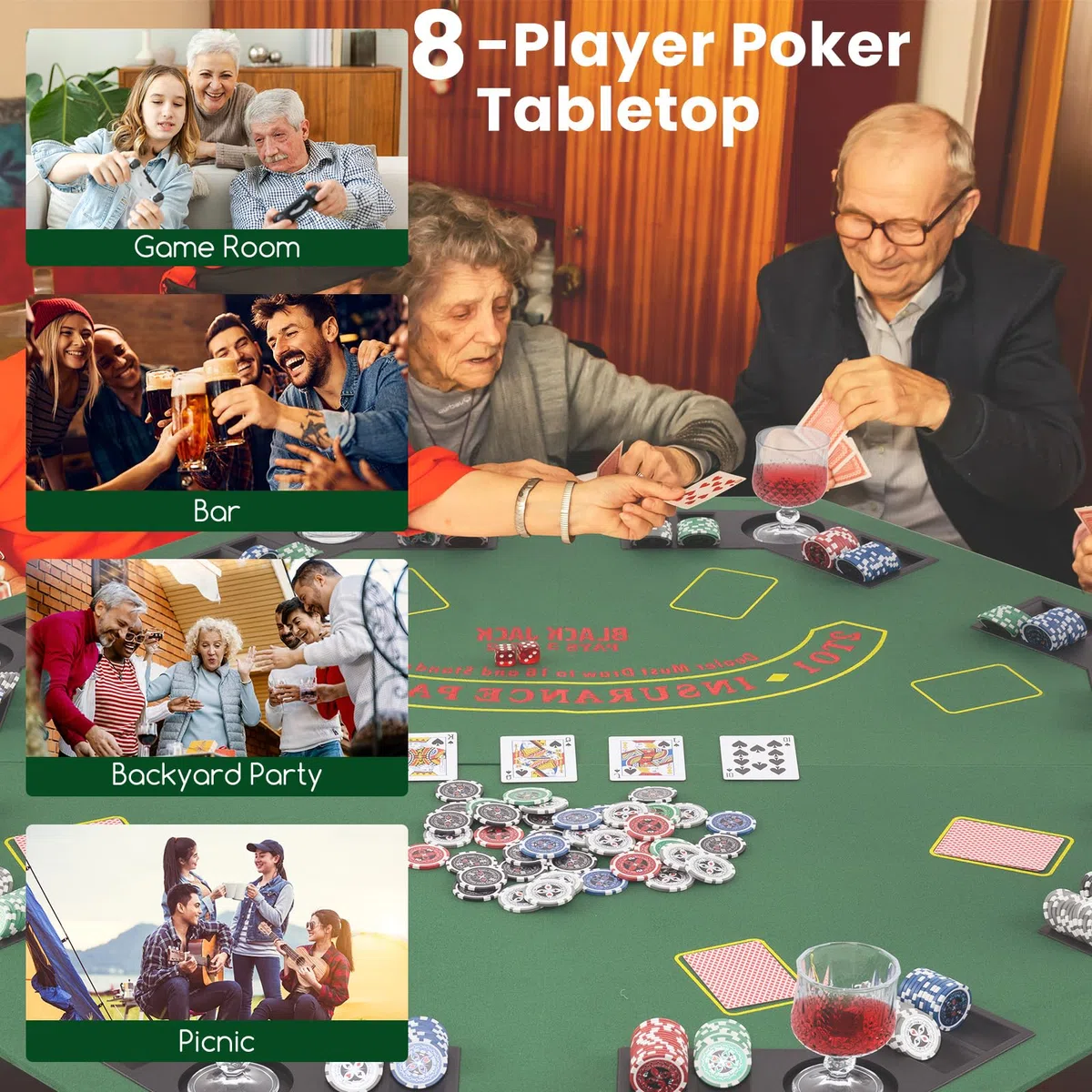 HOMASIS Tappetino da Poker Pieghevole Portatile 120cm Verde con Borsa e Portabicchieri