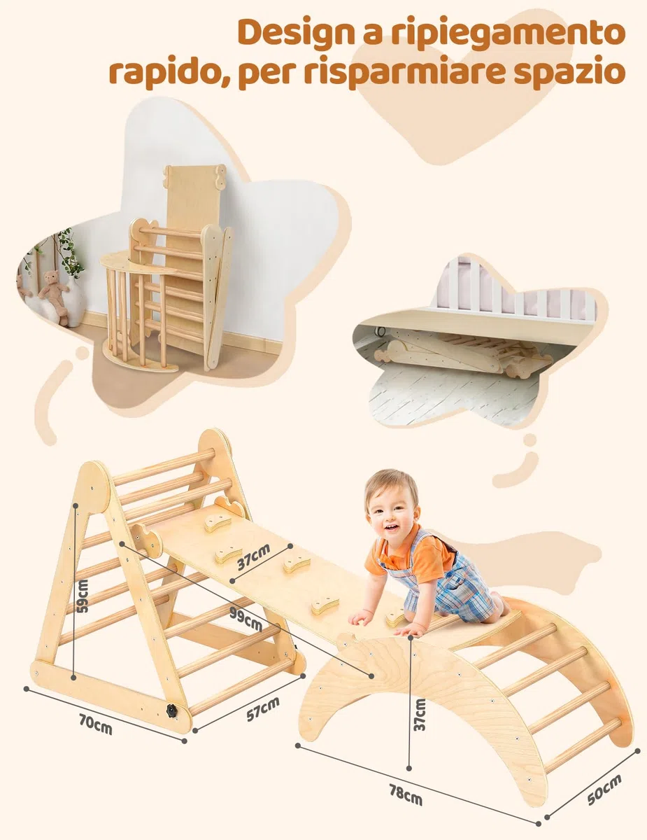 YOLEO Triangolo di Arrampicata Pieghevole per Bambini con Scivolo ad Arco