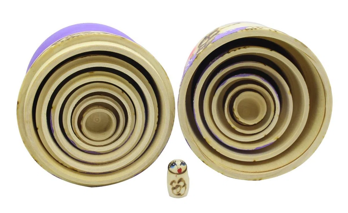 Bambole Babushka tradizionali russe nidificanti in legno Set di 7 matriosche viola giocattolo impilabile regalo per bambini
