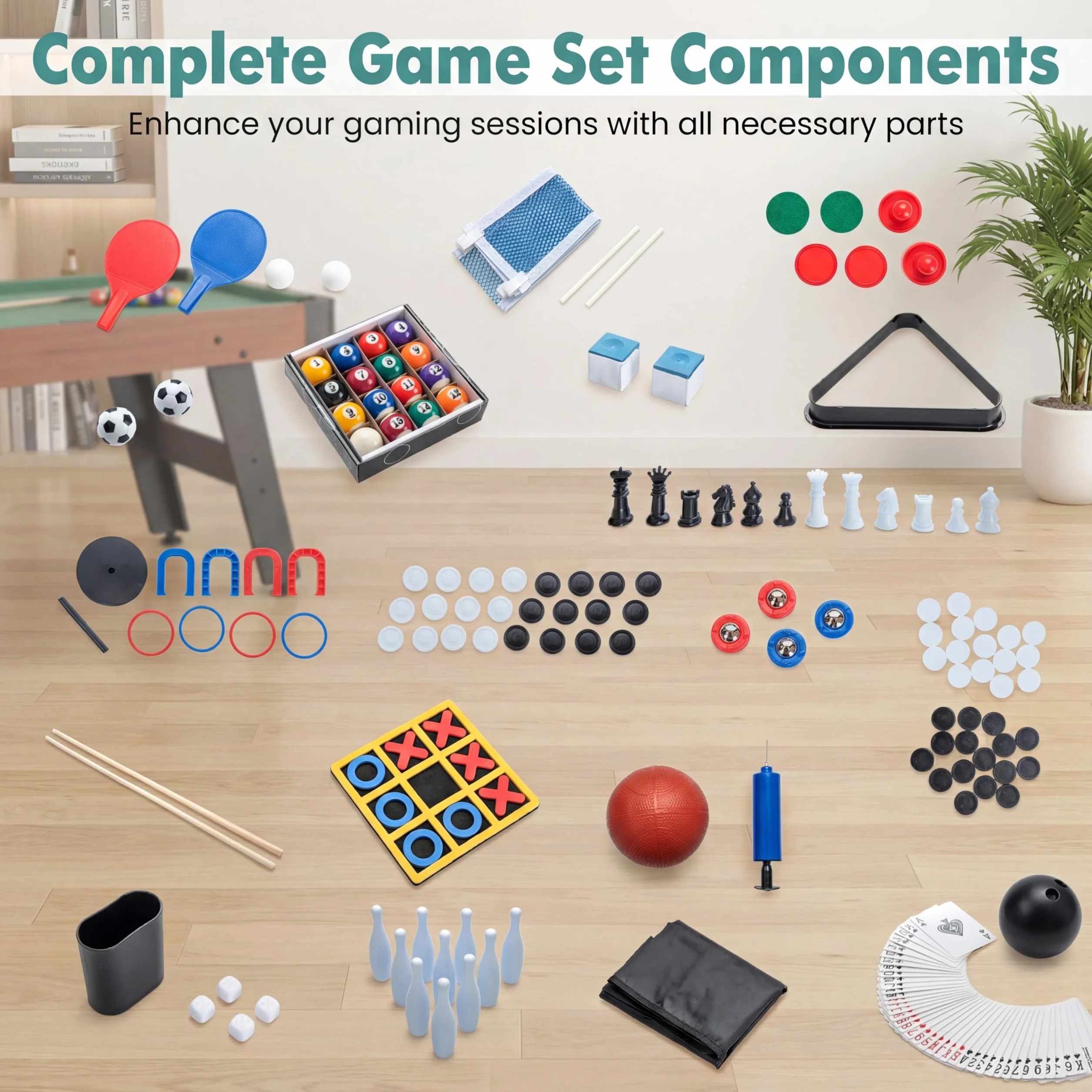 HOMASIS 14 in 1 Tavolo Multigioco, Tavolo da Gioco Multifunzione con Calcio Balilla, Basket, Biliardo, Hockey, Ping Pong, Scacchi, Dama, Backgammon, Carte da Poker per Bambini e Adulti