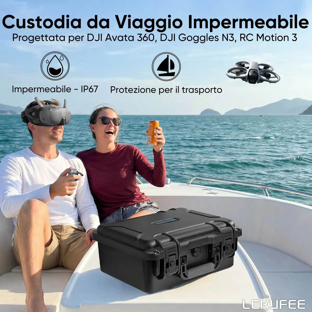 LEKUFEE Valigia rigida impermeabile per drone DJI Avata 360 Combo Motion Fly More, batterie (5 pezzi), Goggles N3/3, RC Motion 3, DJI RC 2/RC N3/N2, controller FPV 3 e accessori (solo custodia)