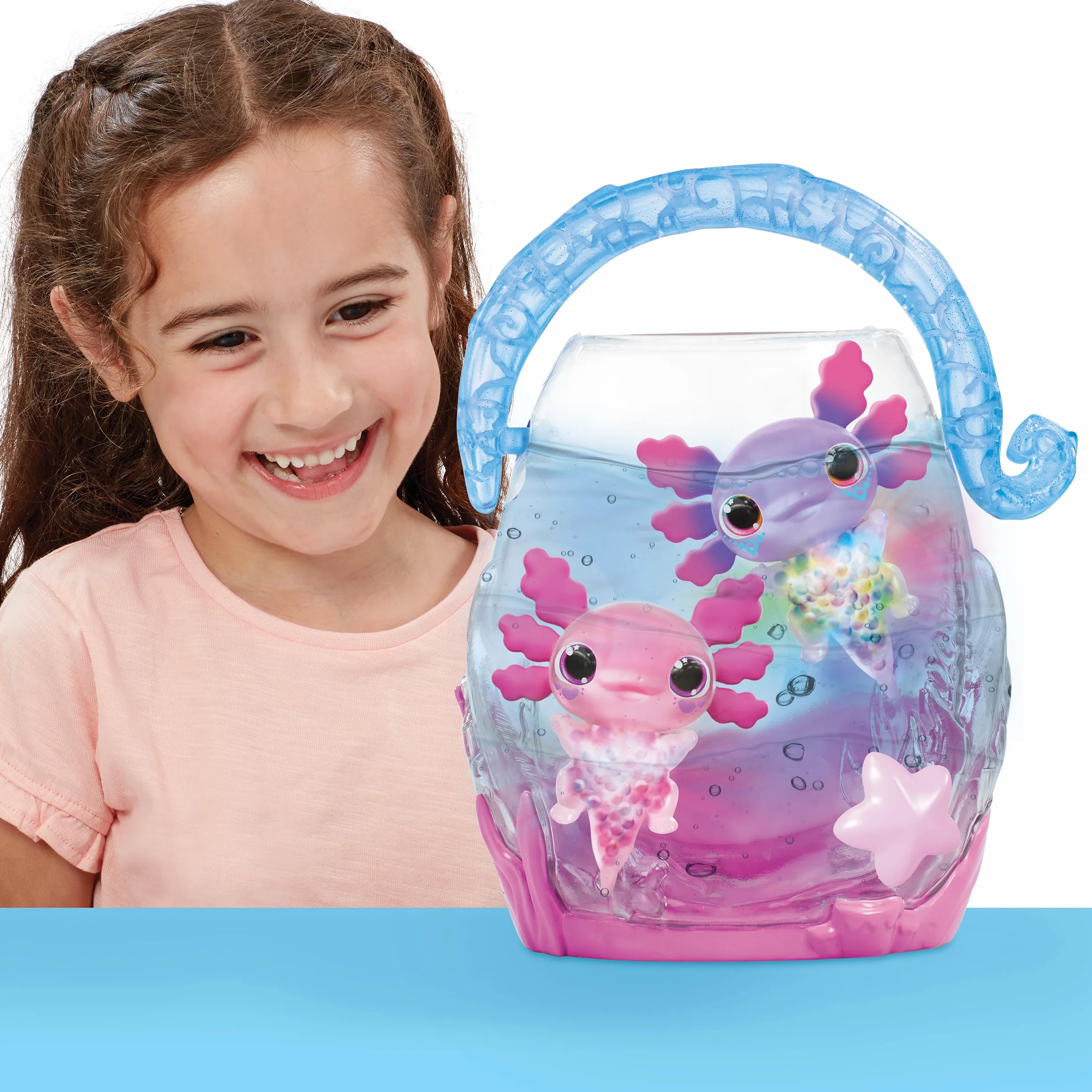 ANIMAGIC Let's Glo Axolotl Bubble Reef Acquario interattivo 2 axolotl rosa viola Compagni elettronici luminosi Gioco sensoriale tattile bambini 4+