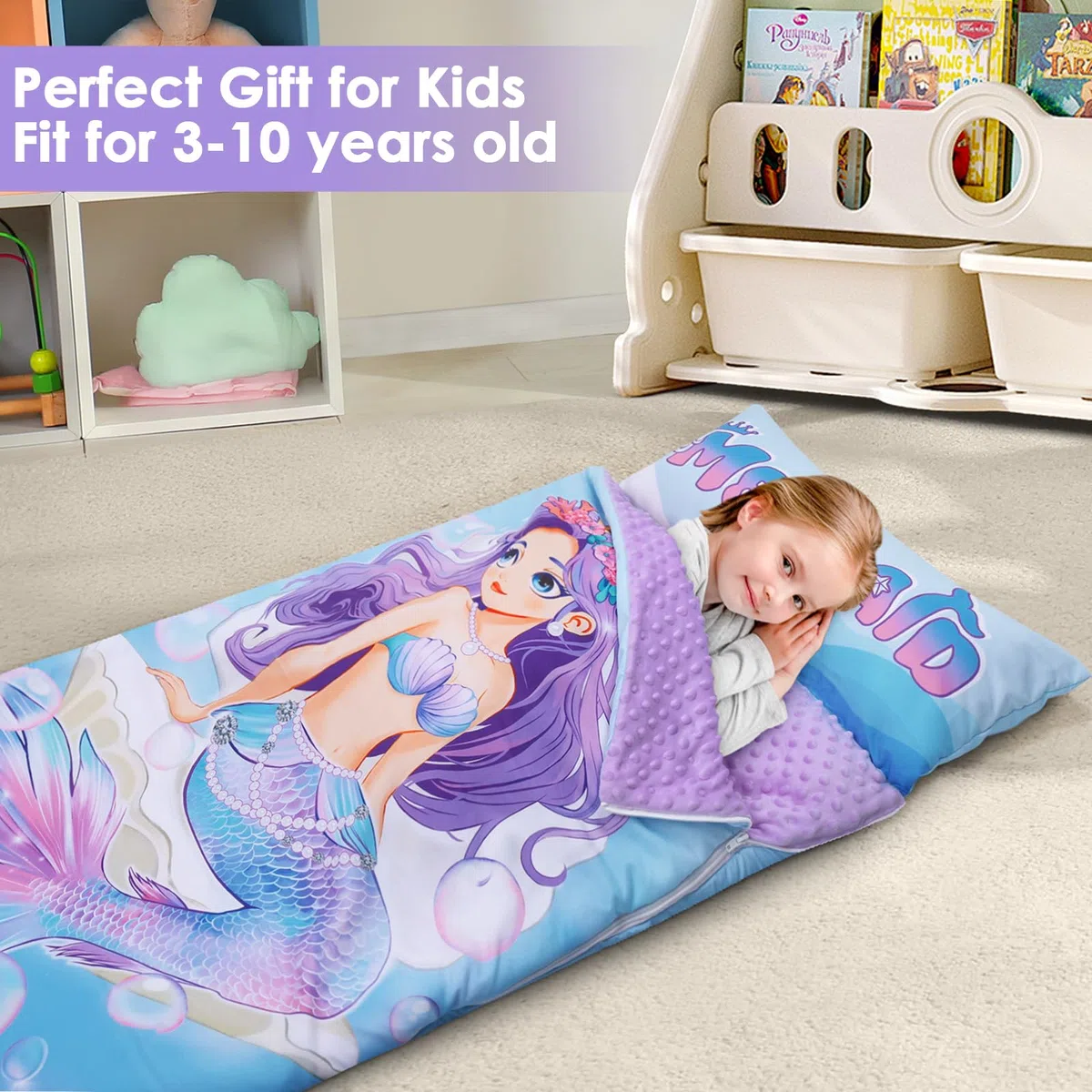 Grandi Dimensioni Sacco a Pelo Bambino con Rimovibile Cuscino 170×75cm, Pieghevole Nap Mat Caldo per Bambini Ragazze Ragazzi, Nap Mats con Doppia Cerniera per Campeggio, Scuola Materna e Asilo