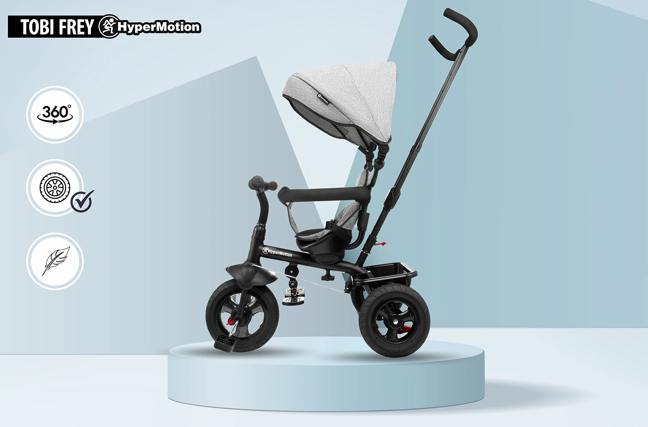HyperMotion Triciclo Pieghevole per Bambini 1-4 Anni con Manubrio per Genitori - Bicicletta Evolutiva fino a 20kg - Monopattino Bambino Regolabile con Struttura Ergonomica, Grigio