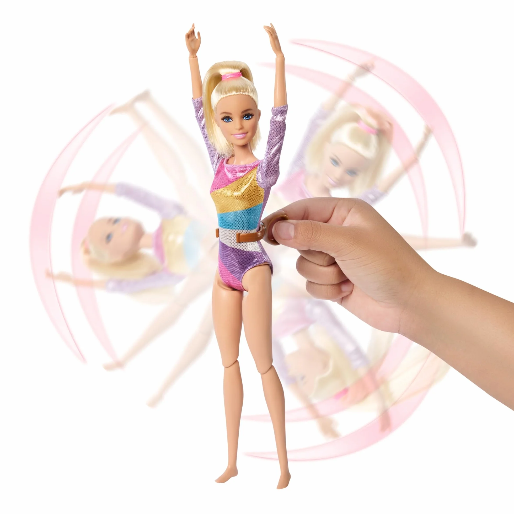 Barbie - Ginnastica Artistica, playset con bambola ginnasta bionda, tuta per il riscaldamento, trave, fermo a C per le acrobazie e 10+ accessori inclusi, giocattolo per bambini, 3+ anni, HRG52