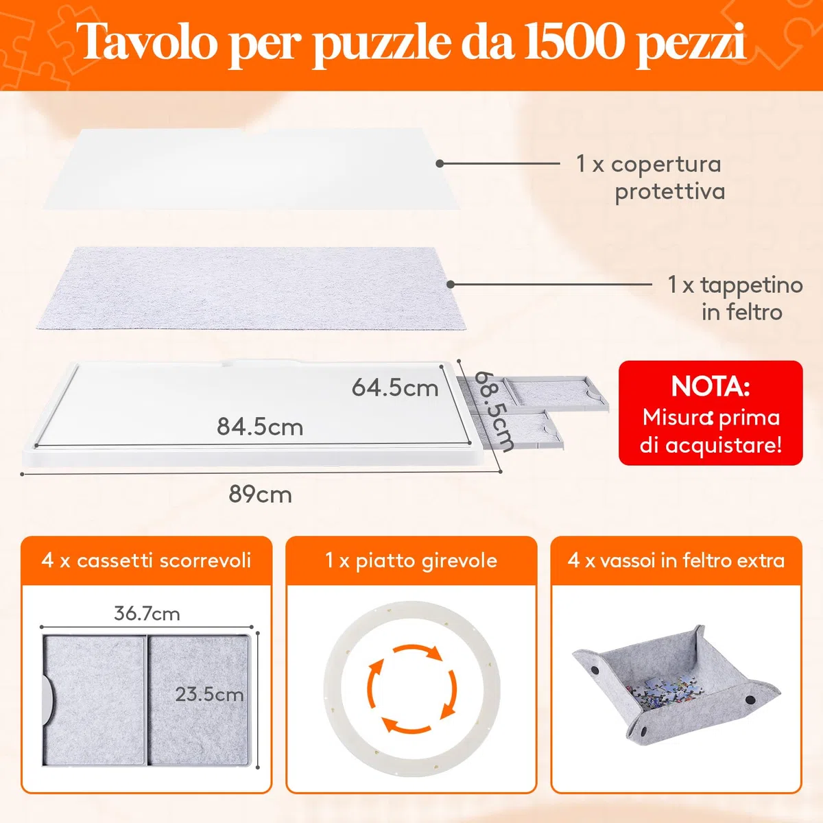 Lifewit 1500 PCS Tavolo per Puzzle con Supporto, Porta Puzzle 89 × 68,5 cm, Puzzles Board Angolo Rotazione 360° per Adulti, Tavola Pezzi con 4 Cassetti Estraibili y Copertura Protettiva