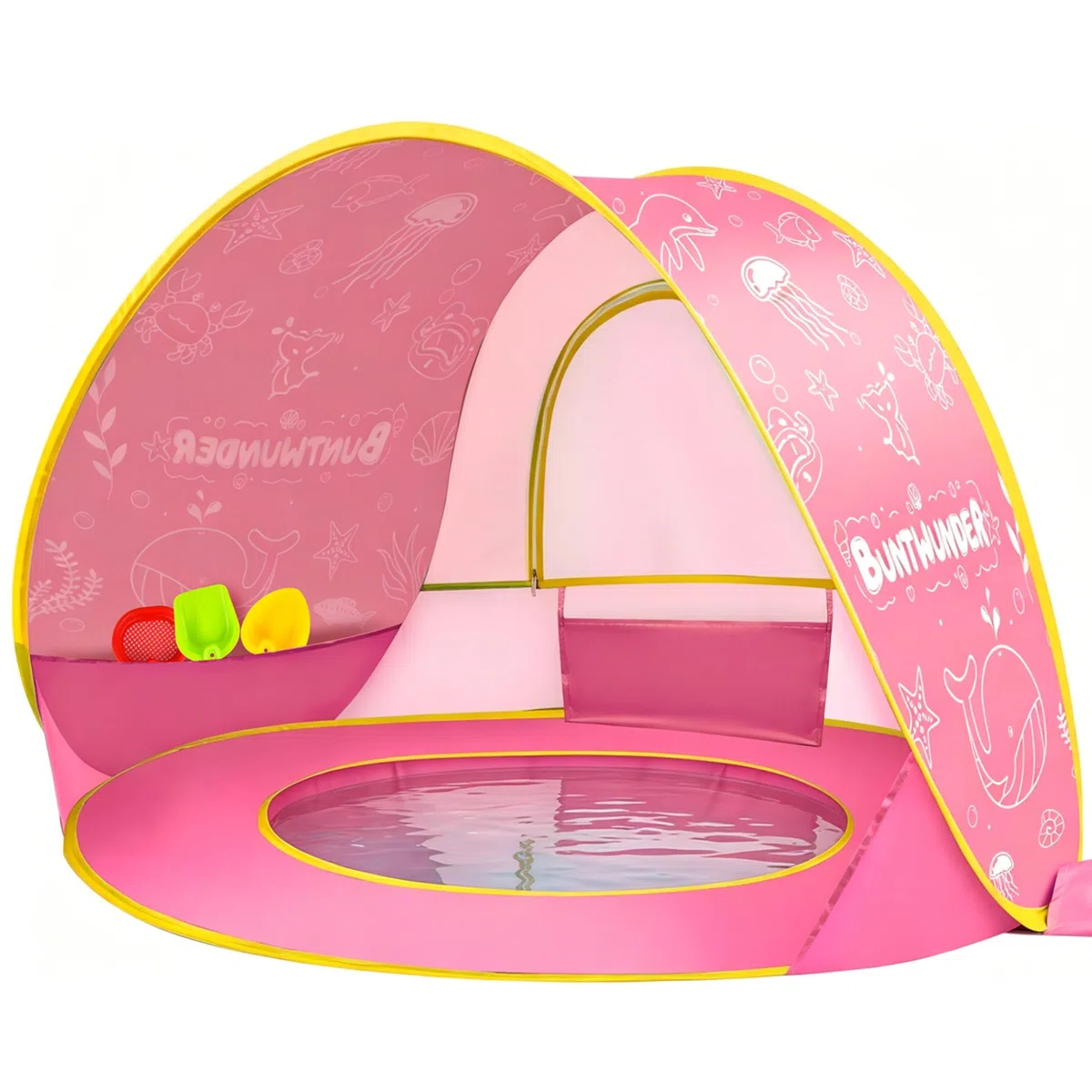 Tenda da Spiaggia Bambini Pop-Up con Mini Piscina, Protezione Solare UPF 50+, Portatile (Rosa)