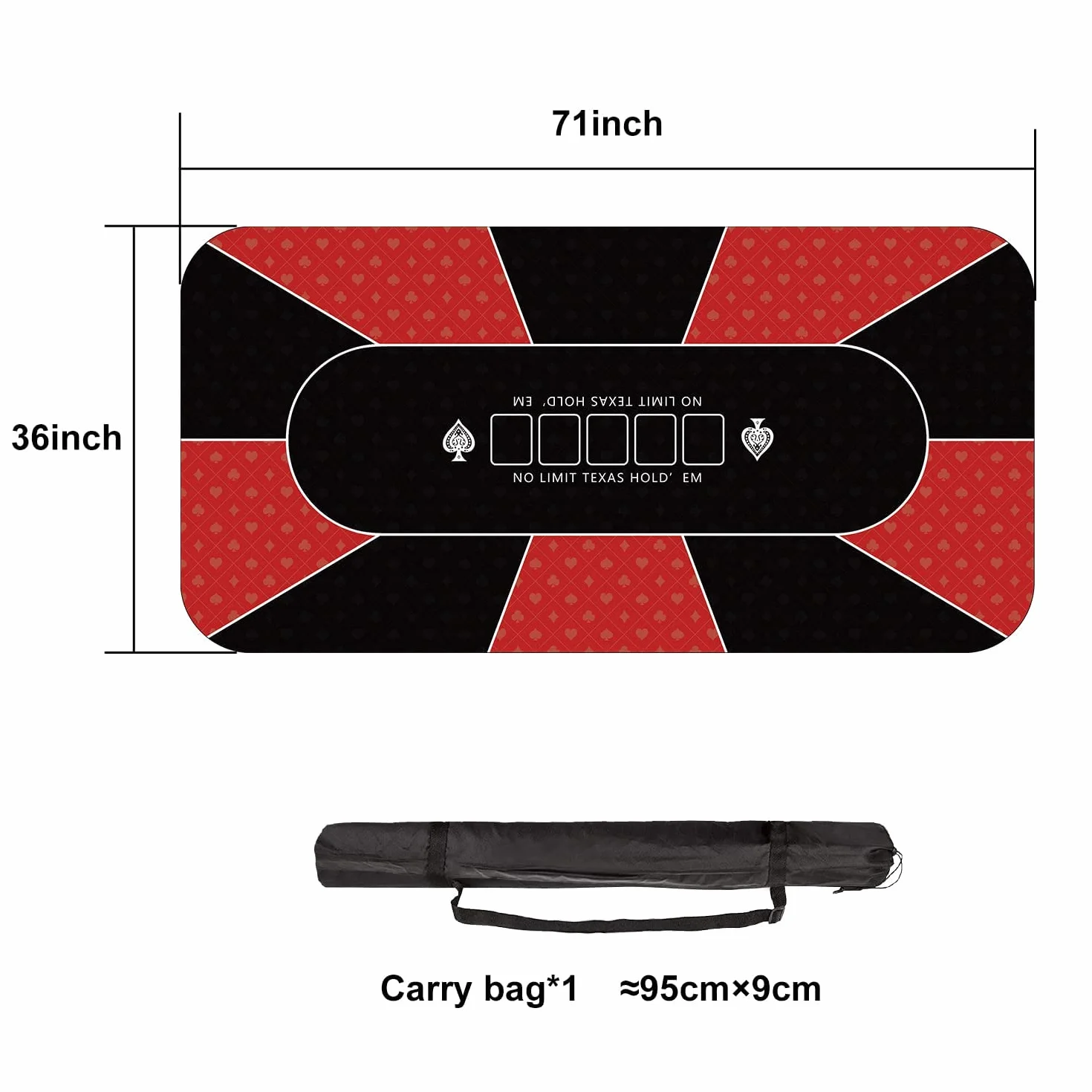 YUZPKRSI Tappetino da Poker 180 × 90cm, Texas Hold’Em Panno da Poker Portatile, Professionale Tappeto da Poker per 10 Giocatori, Layout Superiore del Poker con Borse da Trasporto