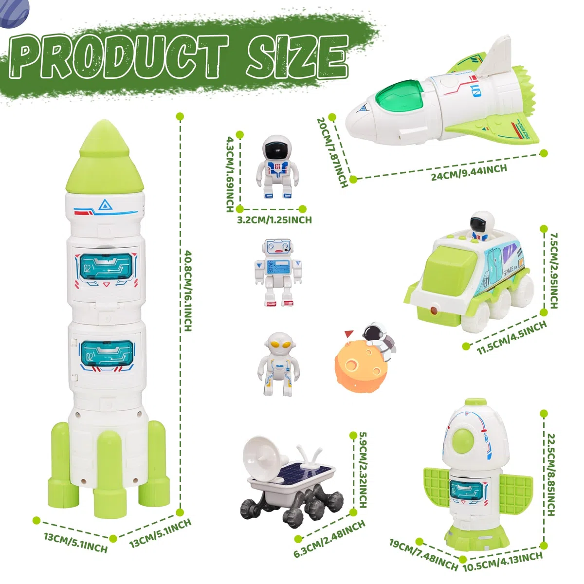 Razzo Spaziale Giocattolo per Bambini, Space Shuttle Giocattolo con e Astronauta, Adatto a Bambini di 3, 4, 5, 6, 7, 8 Anni, Stimola Fantasia e Esplorazione Spaziale (Verde)