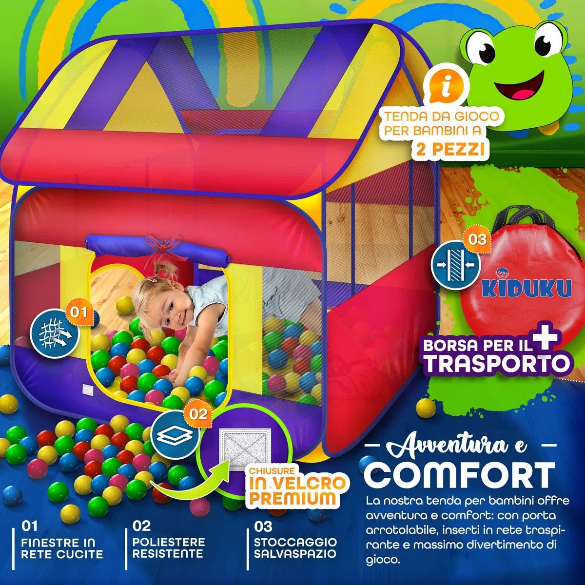 KIDUKU® Tenda Pop Up per bambini con piscina palline 300 palline borsa trasporto