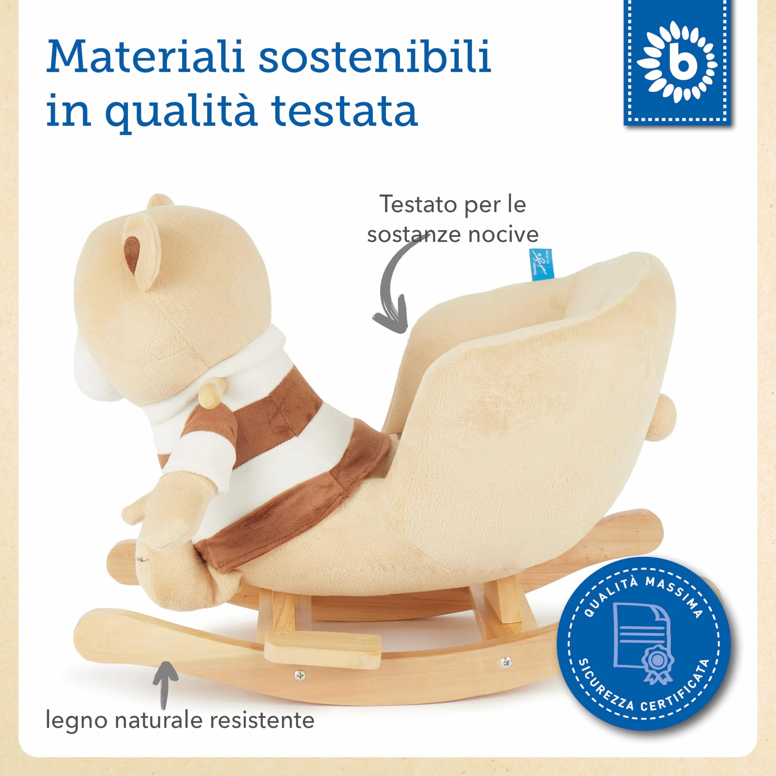 Bieco 74004003 - peluche a dondolo Bubu orso, marrone, per bambini sedia a dondolo, sedile e schienale, altalena peluche per neonati e bambini di circa 60 x 30 x 50 cm