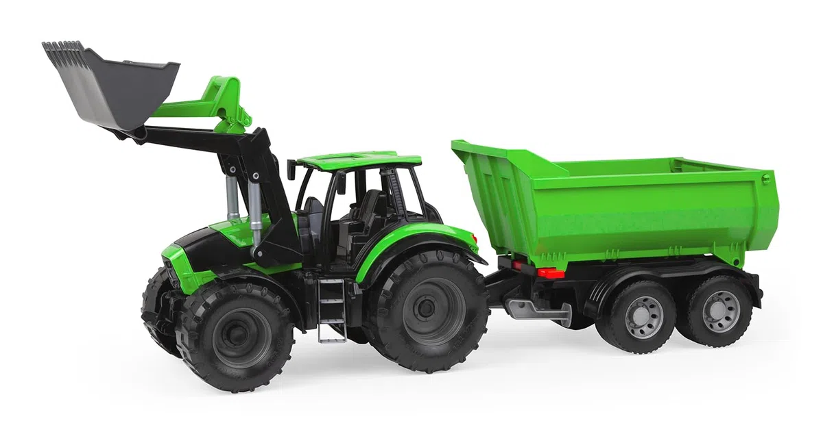 LENA - 7250 Worxx Trattore Deutz-Fahr Agroton con rimorchio – 74 cm trattore giocattolo 3+ anni, per esterni e interni, assi in acciaio, Made in Europe