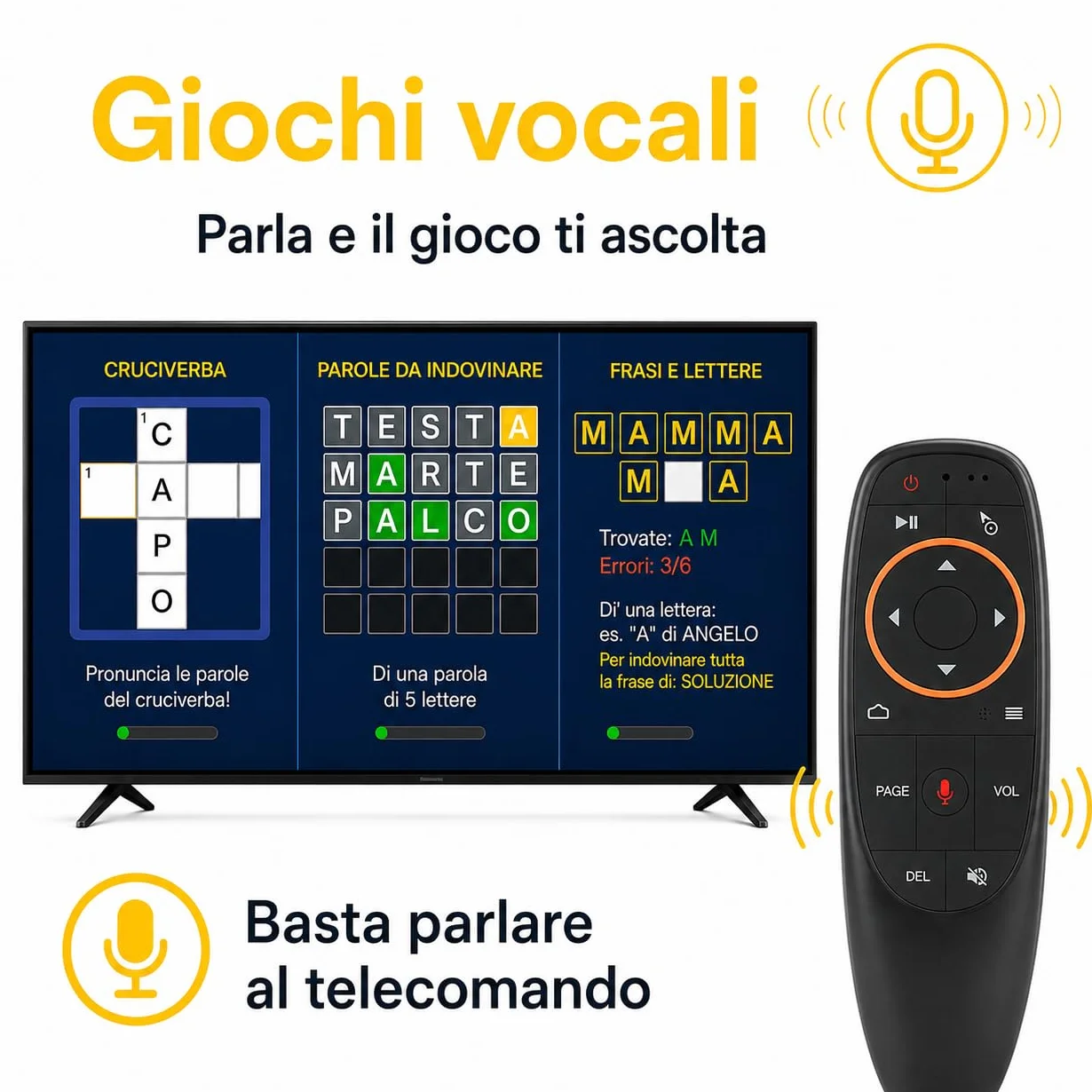 GiocaFacileTV - Console di Giochi per TV - Idea Regalo per Nonni e Genitori - Carte, Quiz, Cruciverba, Memoria - Pensata per Anziani, Telecomando Semplice e Caratteri Grandi - by Semplay
