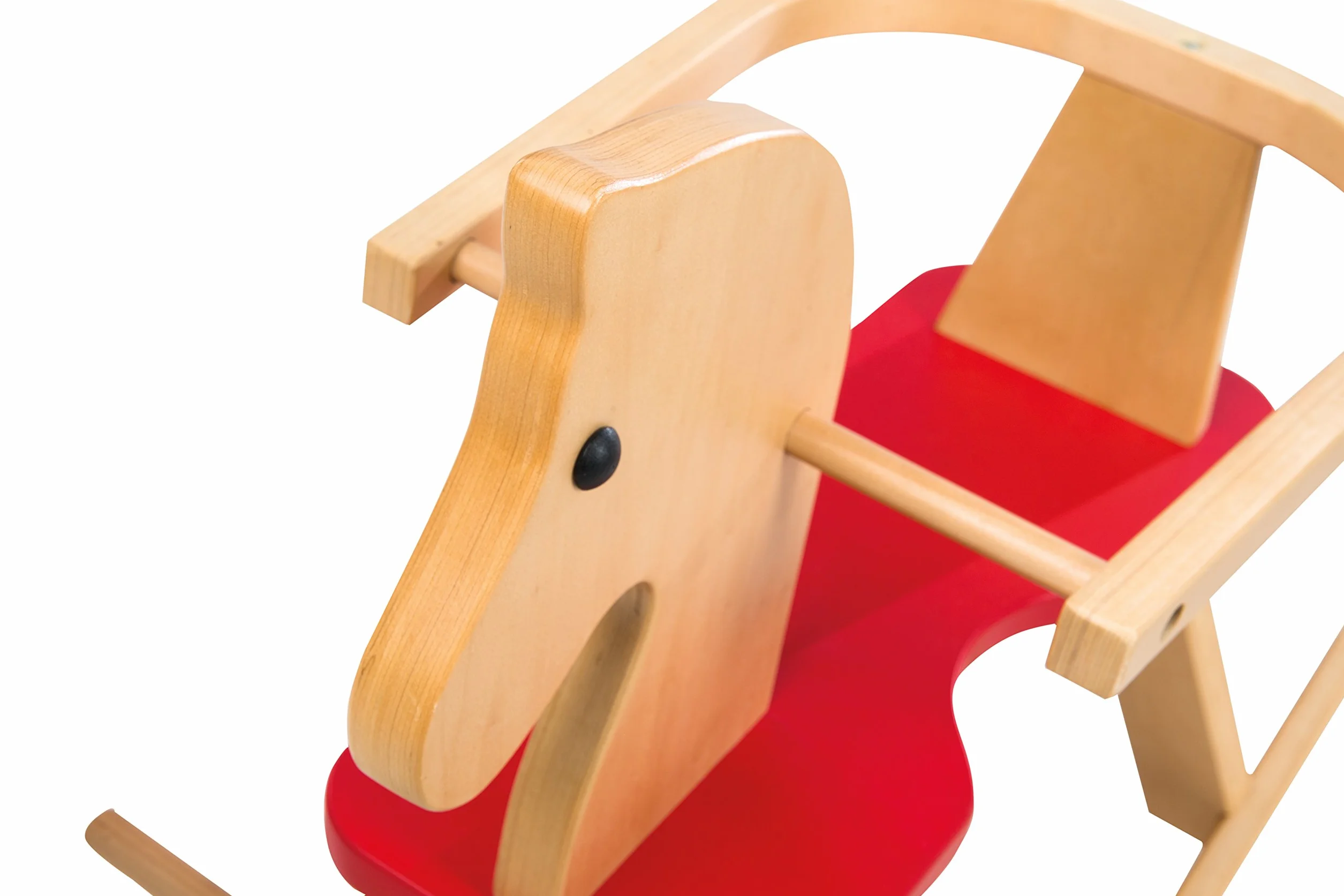 roba Cavallo a Dondolo per Bambini - Anello di Protezione Rimovibile - dai 12 Mesi in Su - Ideale come Regalo di Compleanno e Natale - Legno Massiccio - Sedile Rosso