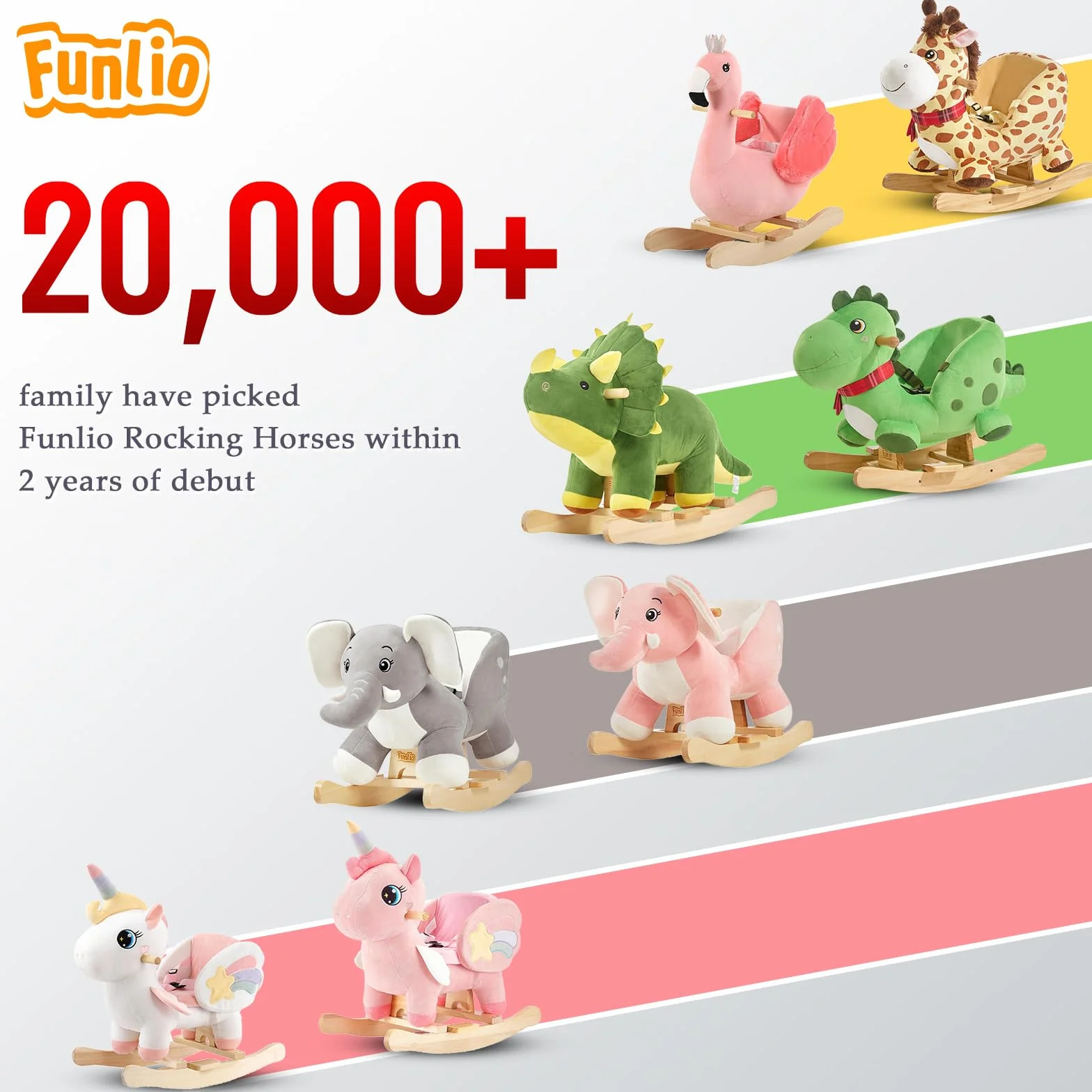 FUNLIO Dinosaur Baby Rocking Horse per Bambini 1-3 Anni, Triceratopo a Dondolo Peluche Verde Potente e Carino, Cavalcabile Dinosauri a Dondolo, Facile da Montare