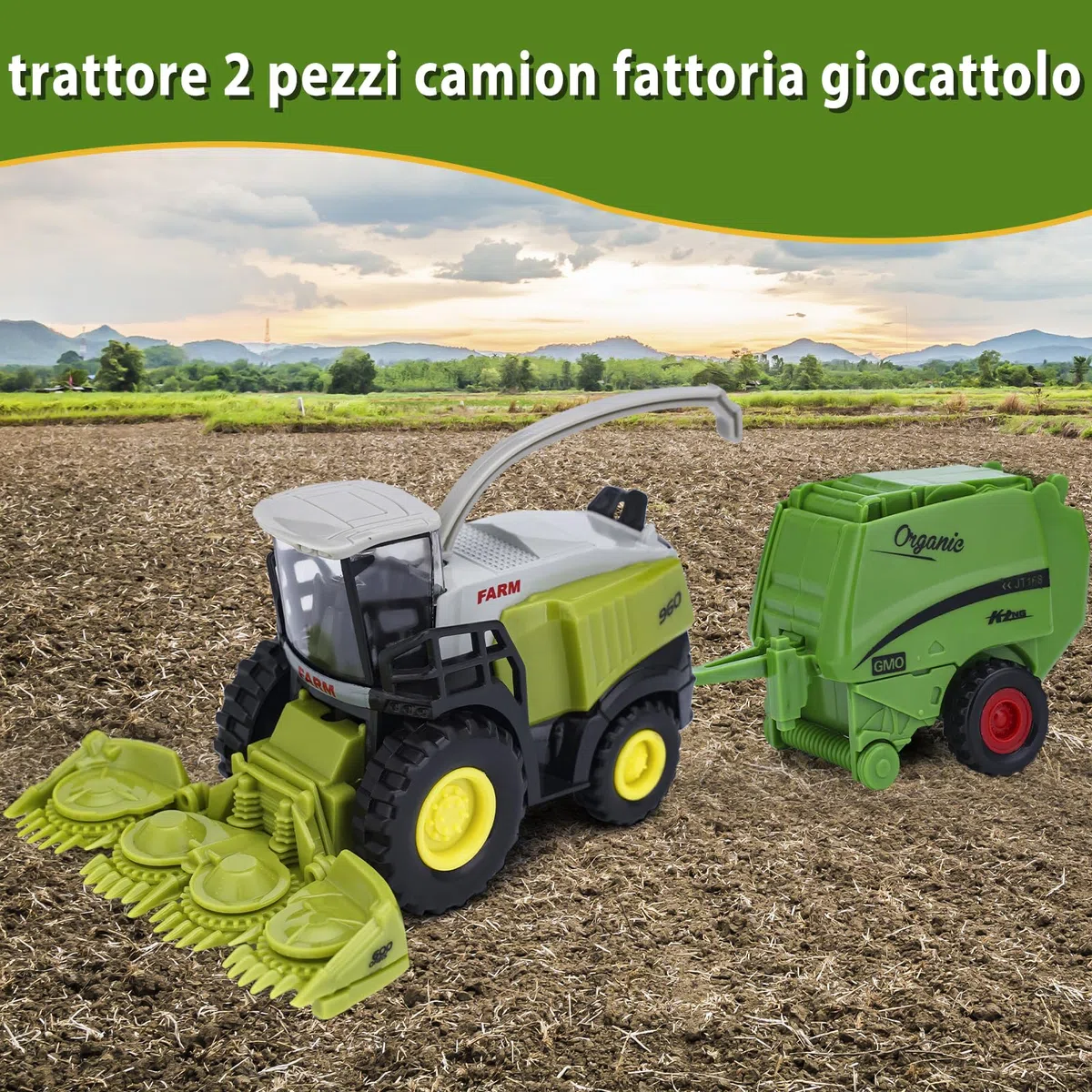 VBACALA Set Trattore Giocattolo Fattoria Pressofuso,Trattore con Rimorchio Mietitrebbia per Bambini, Veicolo Agricolo a Trazione Posteriore Modello,Giocattolo da Regalo per Ragazzi e Ragazze 3+ Anni