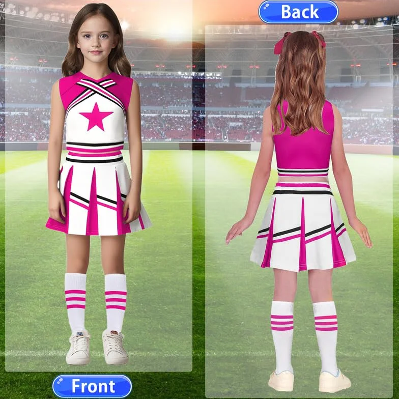 Costume da cheerleader per bambina con pompon e calzini per Halloween Carnevale