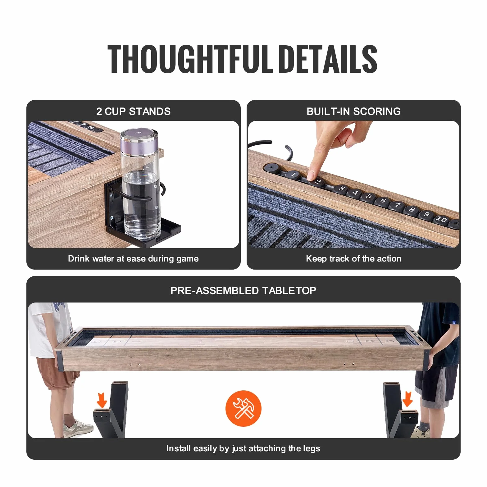 VEVOR Tavolo da Shuffleboard 274 cm per Giochi da Tavolo Giochi a Gruppo, Set Gioco di Shuffleboard Bowling 2 in 1, con Campo da Gioco Antigraffio, Gambe, 8 Dischi, Set da Bowling da Tavolo, Feste