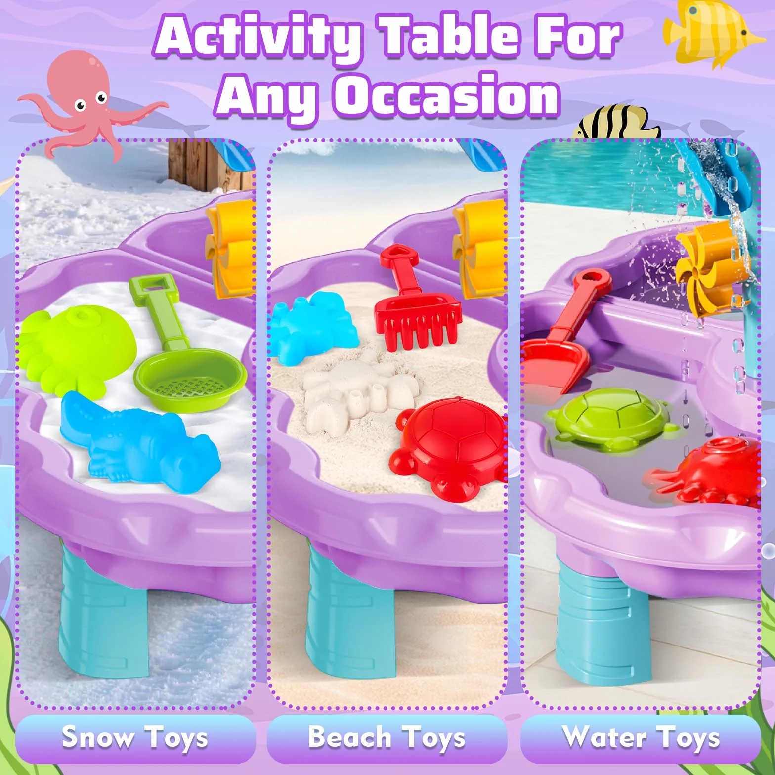 deAO Tavolo Acqua Bambini 3+ Anni – Tavolo Sensoriale Multilivello con Cascata e Fontana, Set 13 Accessori con Secchiello e Pale, Giochi da Esterno per Bambini Giardino Sabbiera