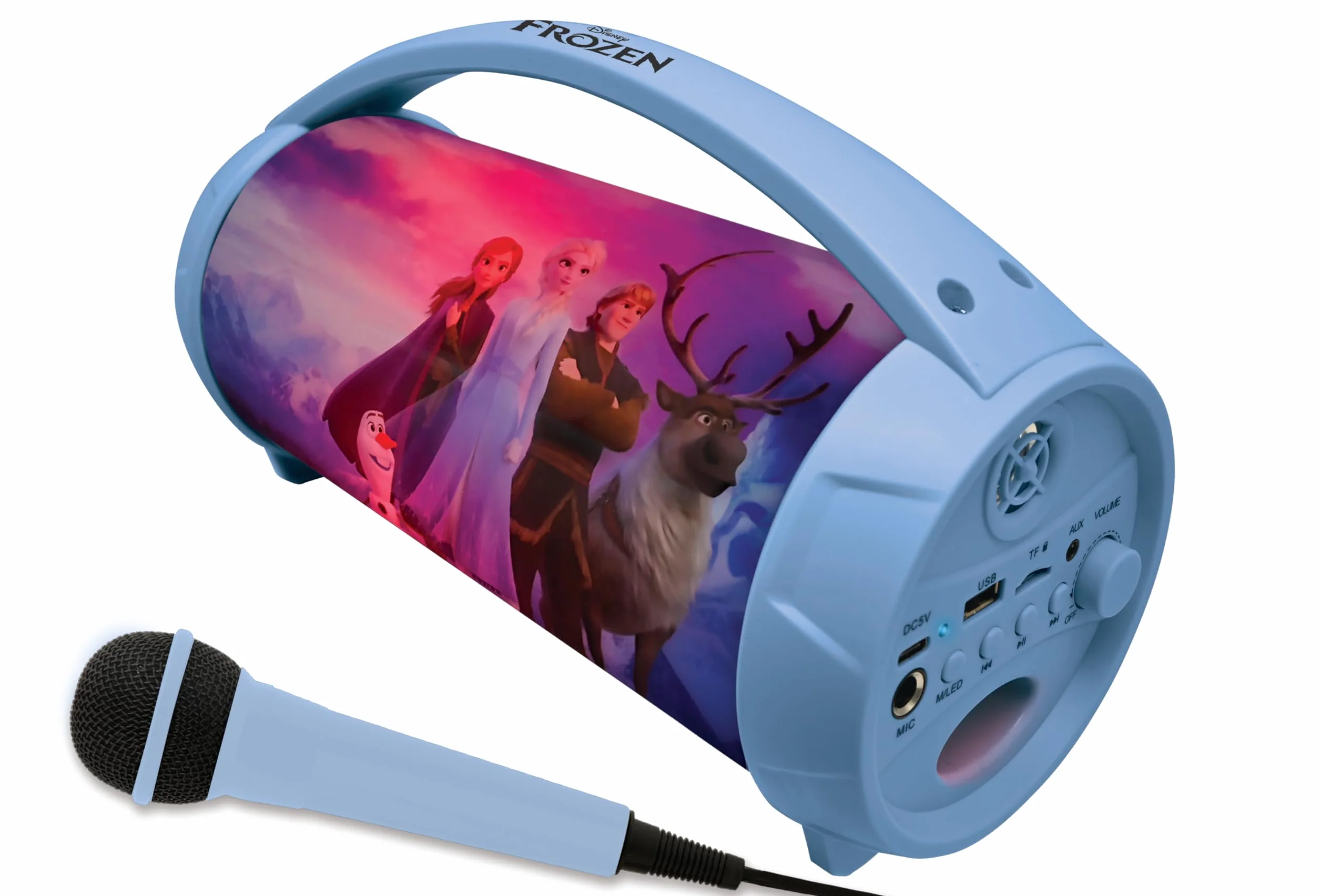 Lexibook Frozen Altoparlante Luminoso Senza Fili con Microfono Karaoke Stereo Ricaricabile Blu Viola BTP585FZZ
