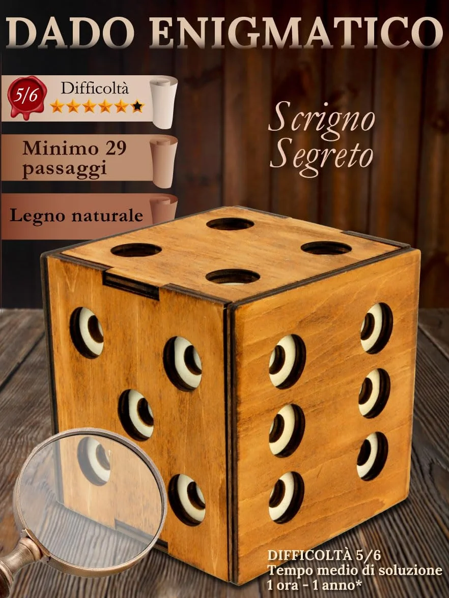 Logica Giochi - Scrigno Dado Enigmatico - Rompicapo In Legno - Scatola Segreta - Difficoltà 5/6 Incredibile - Collezione Leonardo