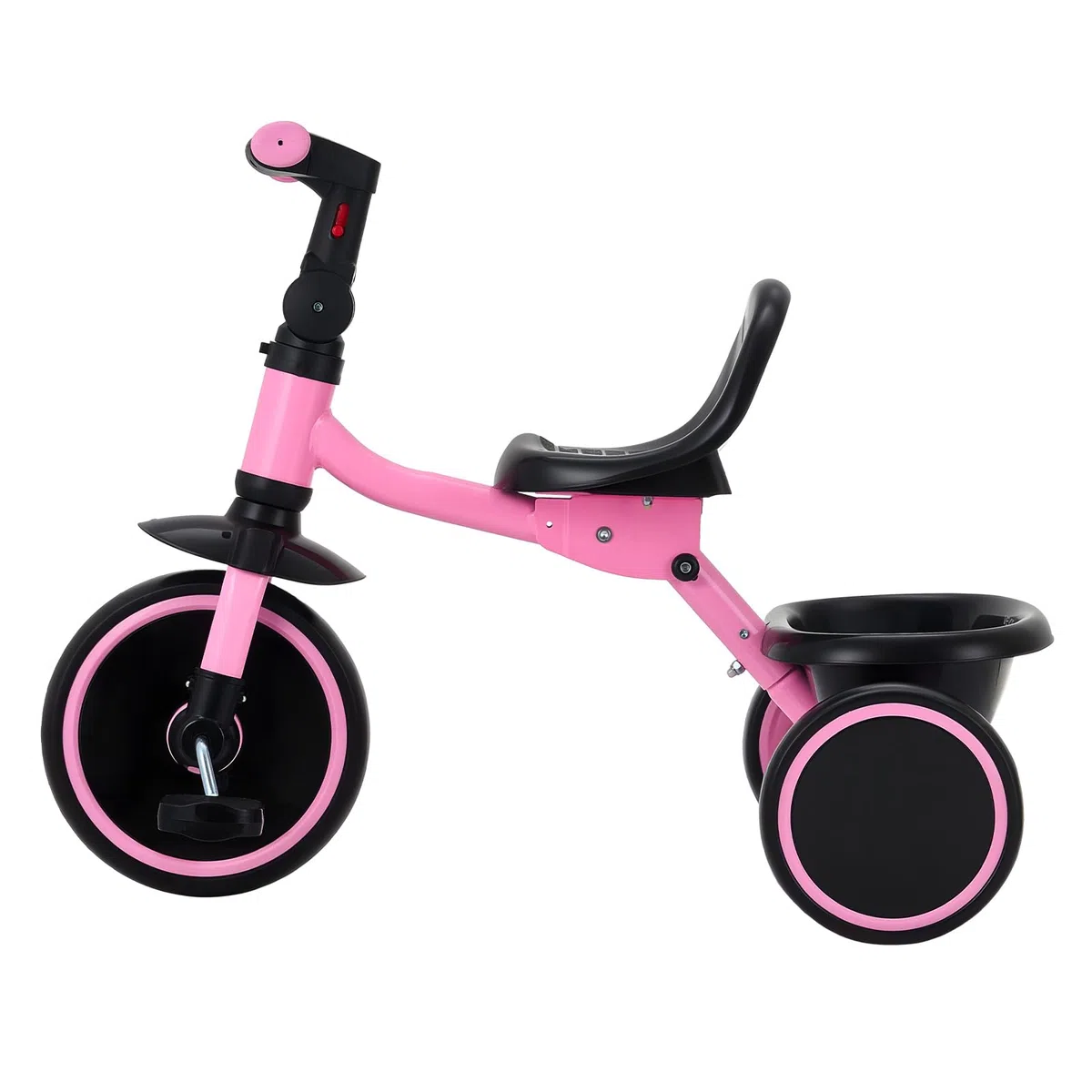 VEVOR Triciclo per Bambini 2-5 Anni con Sedile Regolabile Cestino Posteriore Telaio Acciaio Carbonio Ruote EVA Rosa Nero