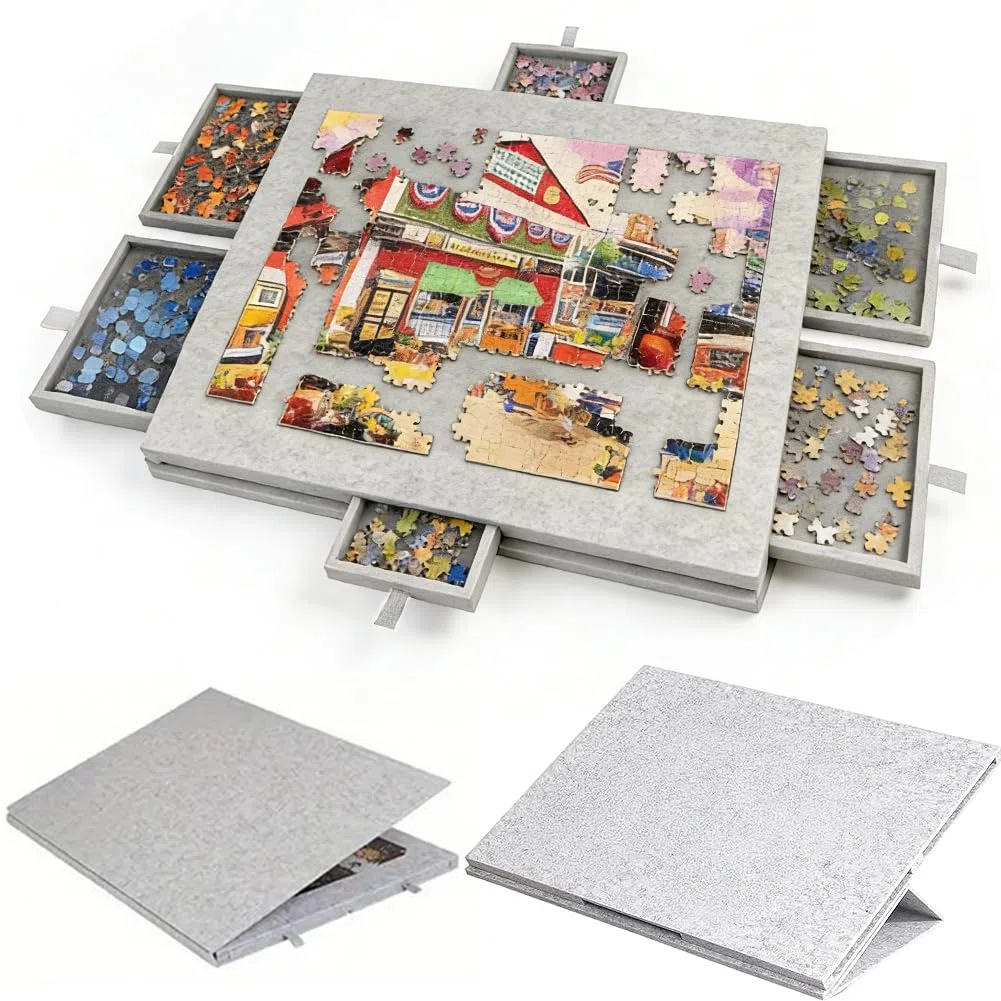 Tavolo puzzle con 6 cassetti, 1000 pezzi, tavolo puzzle con supporto 2 in 1 e copertura (bianco)
