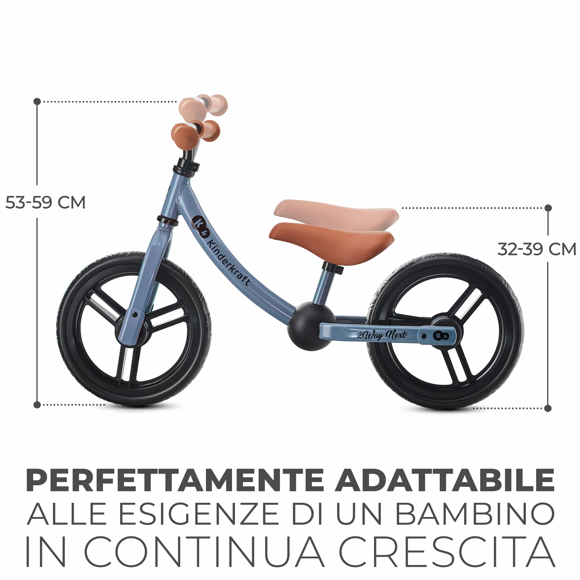 kk Kinderkraft 2WAY NEXT Bicicletta bambini 2-5 anni, Bici senza pedali, 12 polici ruote, Design sportivo, Regolazione della sella, Bloccasterzo, Montaggio facile, Struttura leggera, Blu