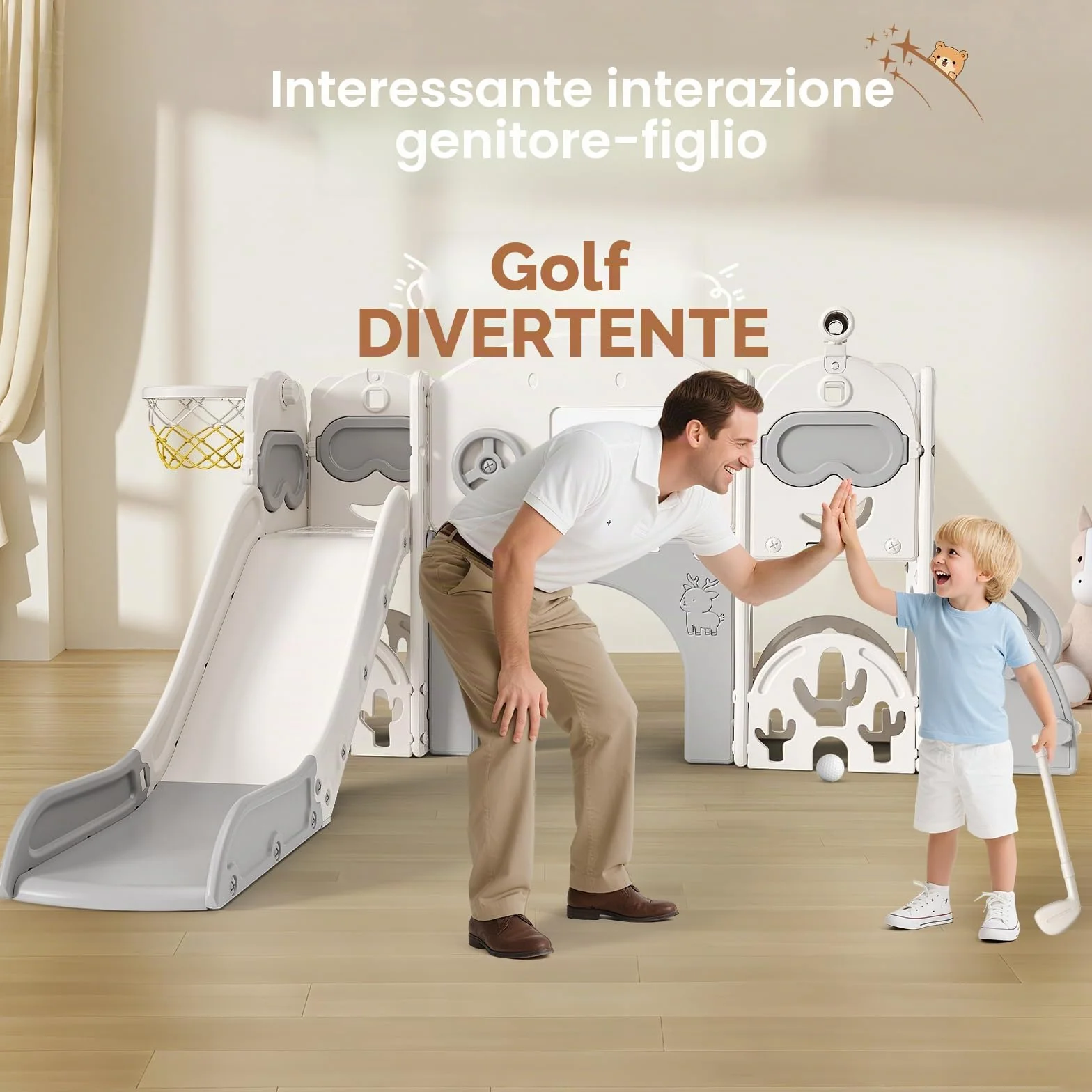 Scivolo per bambini 11 in 1, scivolo per bambini da interno ed esterno con canestro da grande con cestino da basket, telaio da arrampicata per giardino, spazio di archiviazione