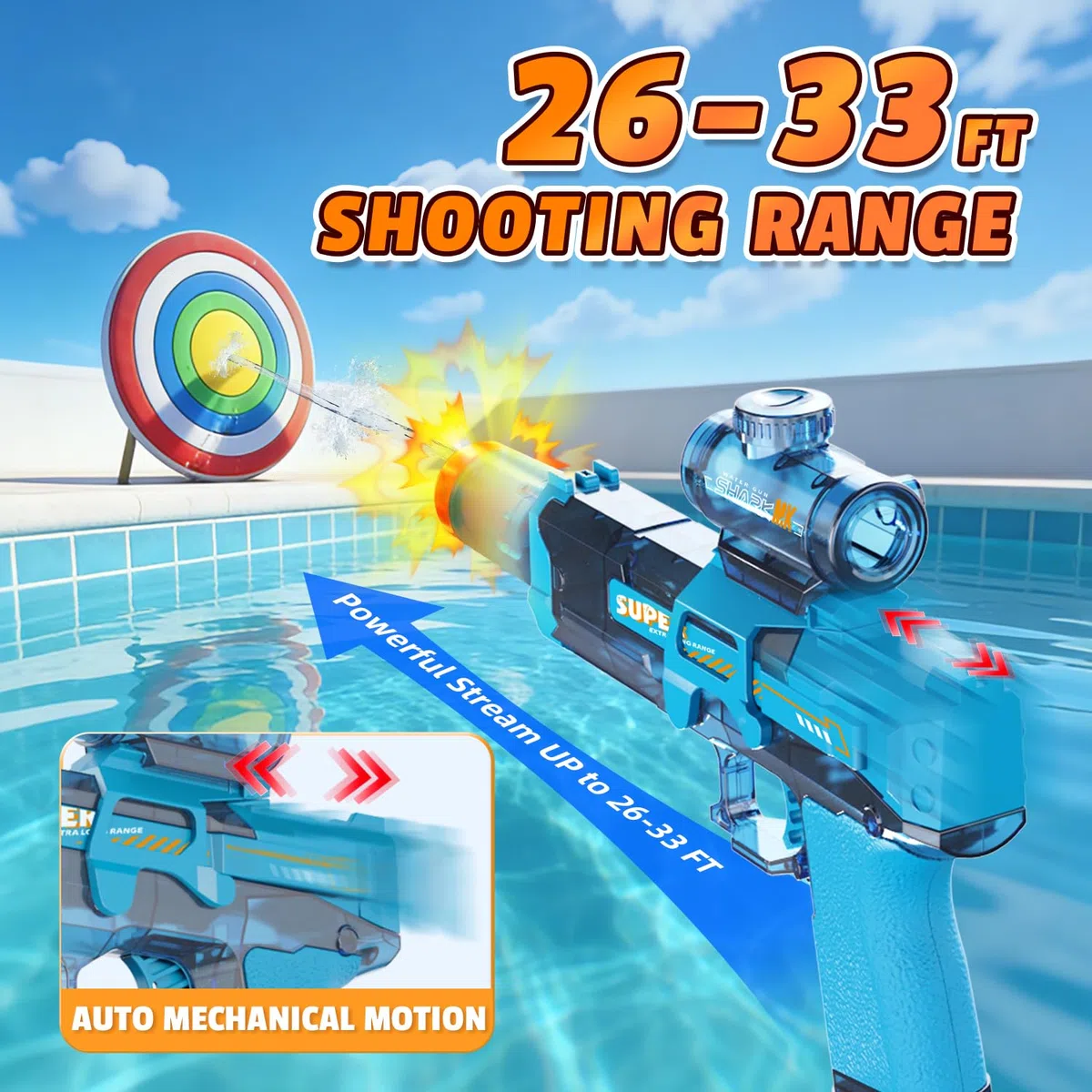 4PCS Pistola ad Acqua Elettrica, Fucile ad Acqua con Fiamma LED, Gittata 8-10M, Ricaricabile Pistole ad Acqua Automatica per Bambini,Piscina, Spiaggia e Giardino, Giocattolo Regalo di Compleanno