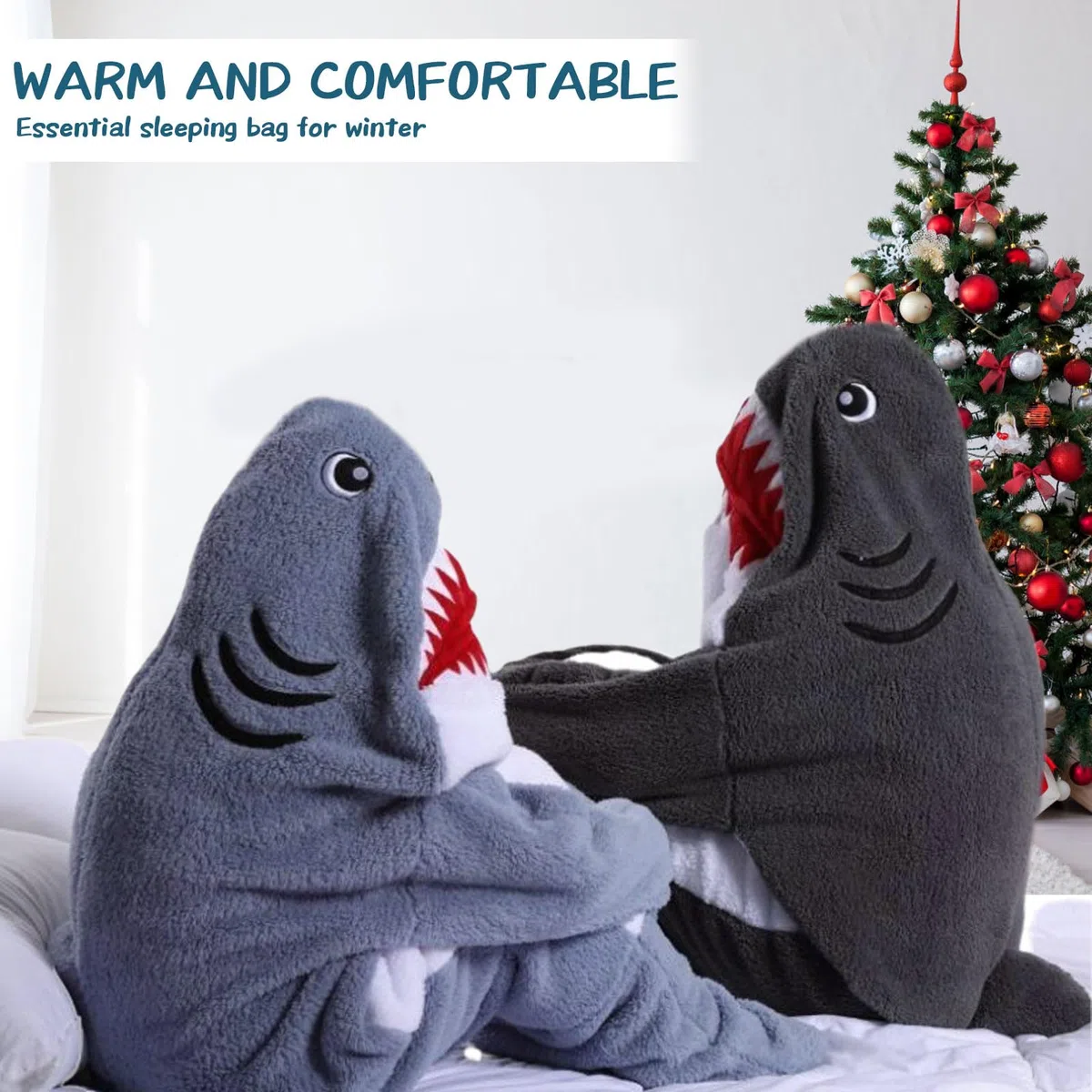 MeYuxg Coperta morbida in flanella, con cappuccio, per adulti e bambini, ideale come regalo per donne, Grigio scuro Squalo Sacco a pelo 170, 170 cm