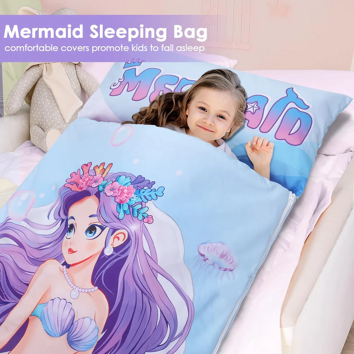 Grandi Dimensioni Sacco a Pelo Bambino con Rimovibile Cuscino 170×75cm, Pieghevole Nap Mat Caldo per Bambini Ragazze Ragazzi, Nap Mats con Doppia Cerniera per Campeggio, Scuola Materna e Asilo