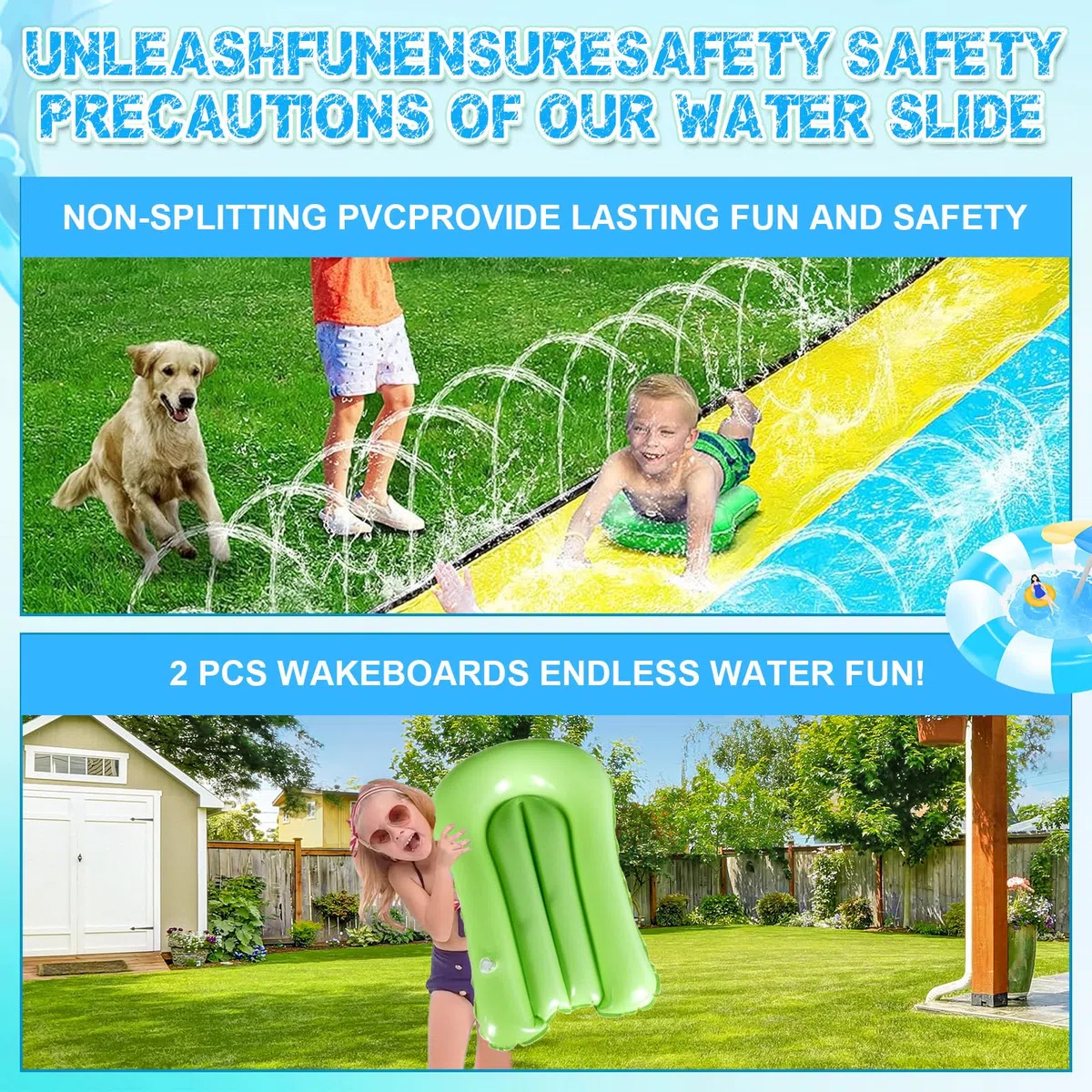 Scivolo Ad Acqua Doppio 480 cm con 2 Bodyboards per Piscina Fuori Terra Bambini Adulti