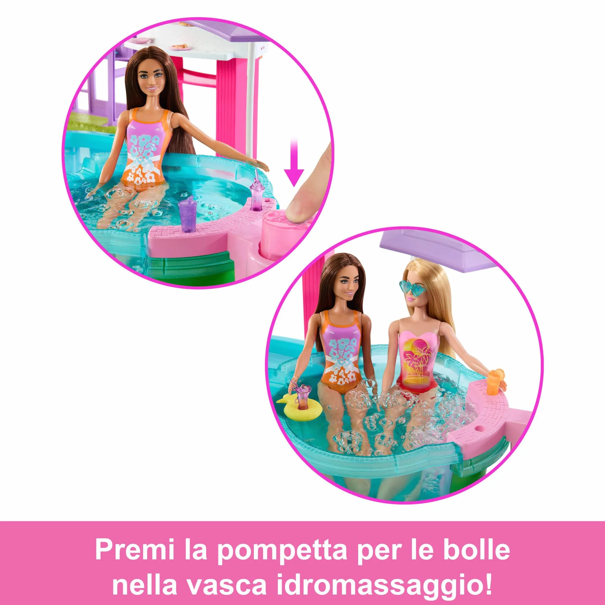 Barbie - Piscina dei Sogni, set con 6 aree di gioco tra cui scivolo e idromassaggio, cuccioli, galleggianti e oltre 20 accessori inclusi, giocattolo per bambini, 3+ anni, JKG83