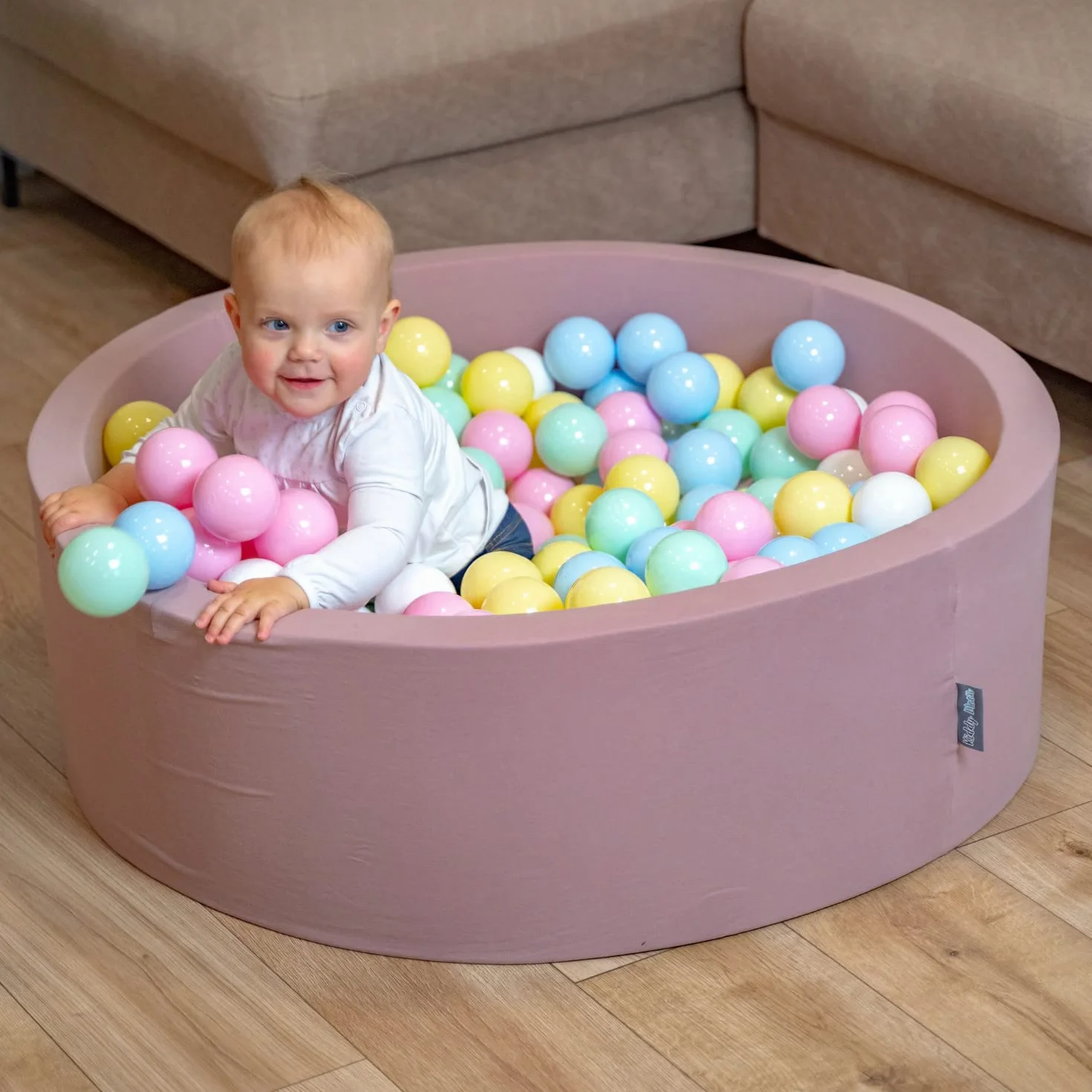 KiddyMoon Fodera con Cerniera per Piscina per Bambini 90X30cm/200 Palline, Beige: Beige Pastello/Verde Grigio/Giallo Pastello/Bianco