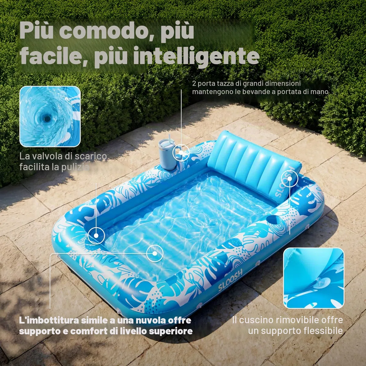 SLOOSH Tanning Pool dmuchany basen dla dorosłych 4w1 z poduszką
