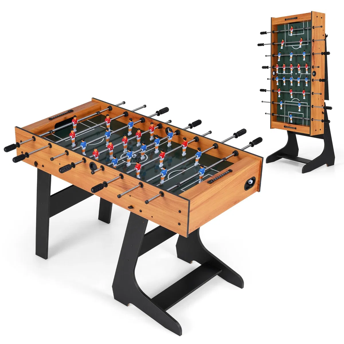 HOMASIS Calcio Balilla in Legno, Biliardino Pieghevole, Professionale, Calcetto da Tavolo per Bambini e Adulti, con 22 Giocatori, 8 Aste, 2 Palline, 2 Segnapunti, 121 x 60,5 x 81 cm