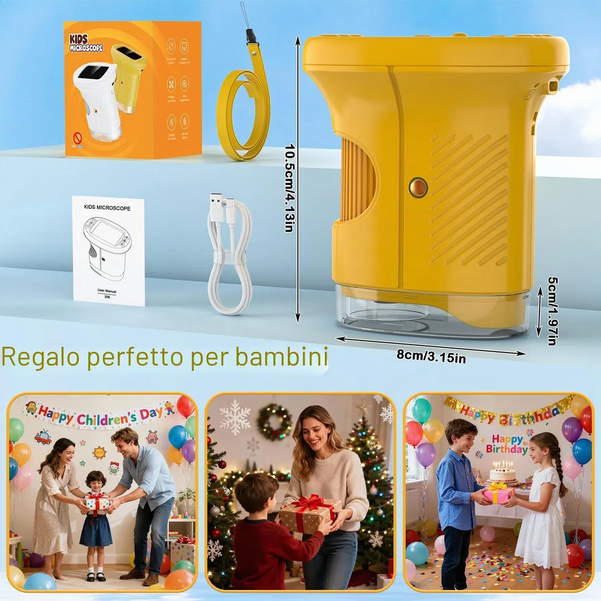 GlobalCrown Microscopio digitale tascabile,Microscopio bambini portatile 200x con schermo da 2,4 pollici,giocattolo per l'apprendimento scientifico per 3, 4, 5, 6, 7, 8, 9,10,11 anni ragazzi,ragazze