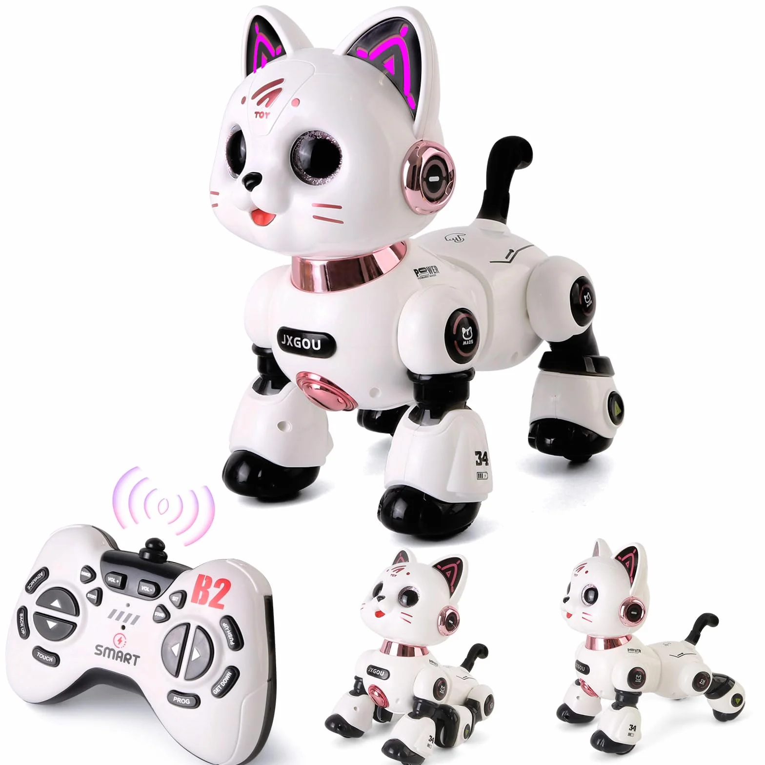 Gatto Robot per Bambini,Robot Gatto Programmabile RC con Luci e Suoni,Giocattolo Robotico Gatto Intelligente,Regalo Educativo per Bambini 8+ Anni