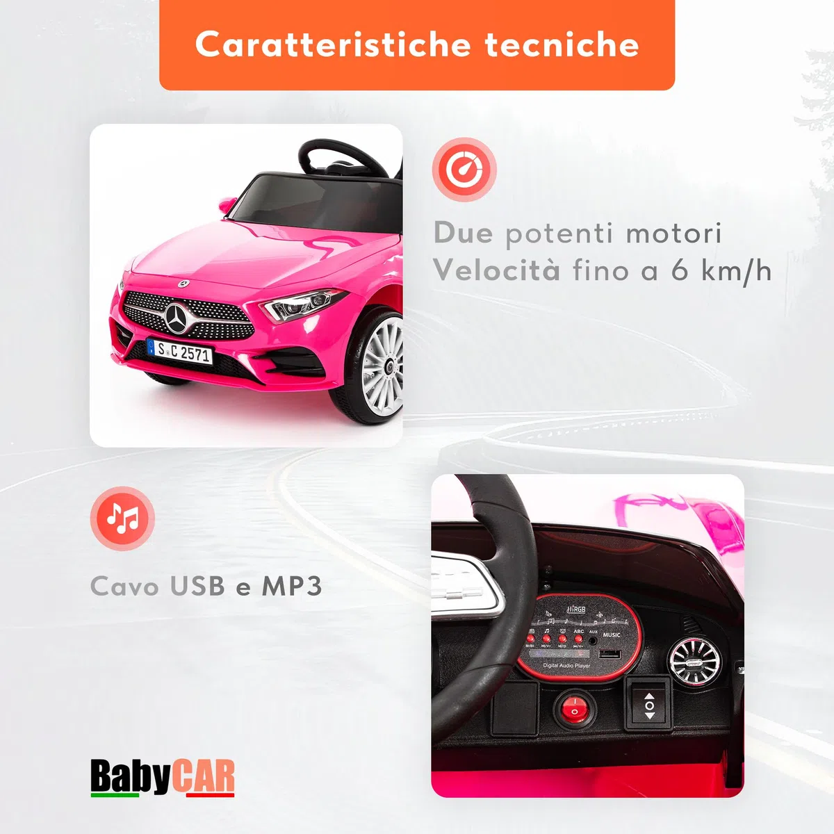 BabyCar Mercedes CLS 350 AMG Macchina Elettrica per Bambini 12V 2 Motori 25W Telecomandata Sedile in Pelle Porte Apribili MP3 USB Licenza Ufficiale Rosa