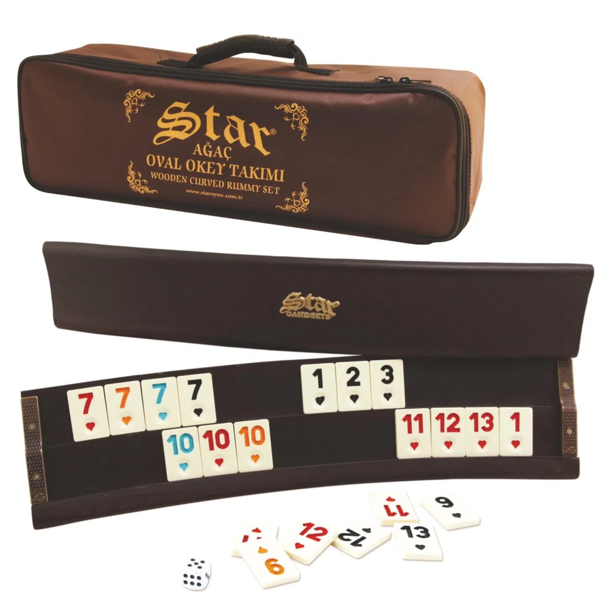 Star-Premium Rummy - Set ovale in legno di faggio massiccio, realizzato a mano, con pedine in melamina e robusta borsa per il trasporto