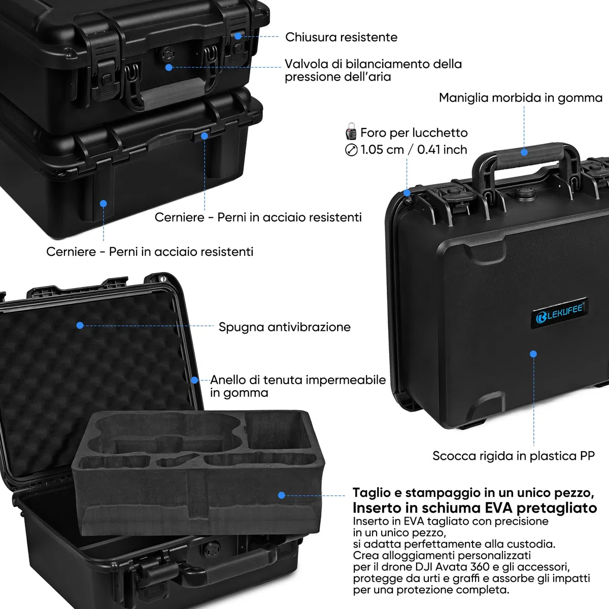 LEKUFEE Valigia rigida impermeabile per drone DJI Avata 360 Combo Motion Fly More, batterie (5 pezzi), Goggles N3/3, RC Motion 3, DJI RC 2/RC N3/N2, controller FPV 3 e accessori (solo custodia)